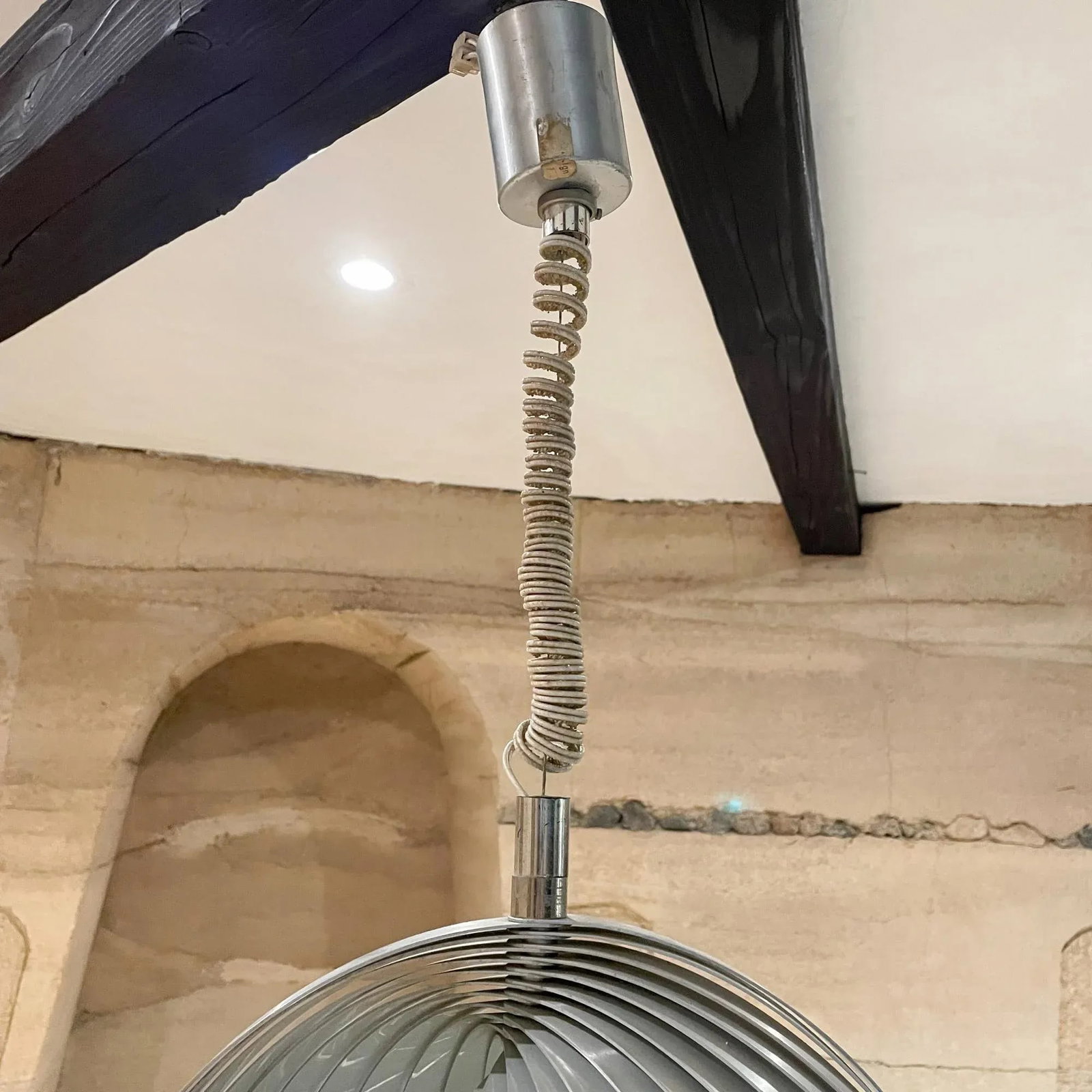 1970s Moon Pendant Lamp by Henri Mathieu in Brushed Aluminum - 2