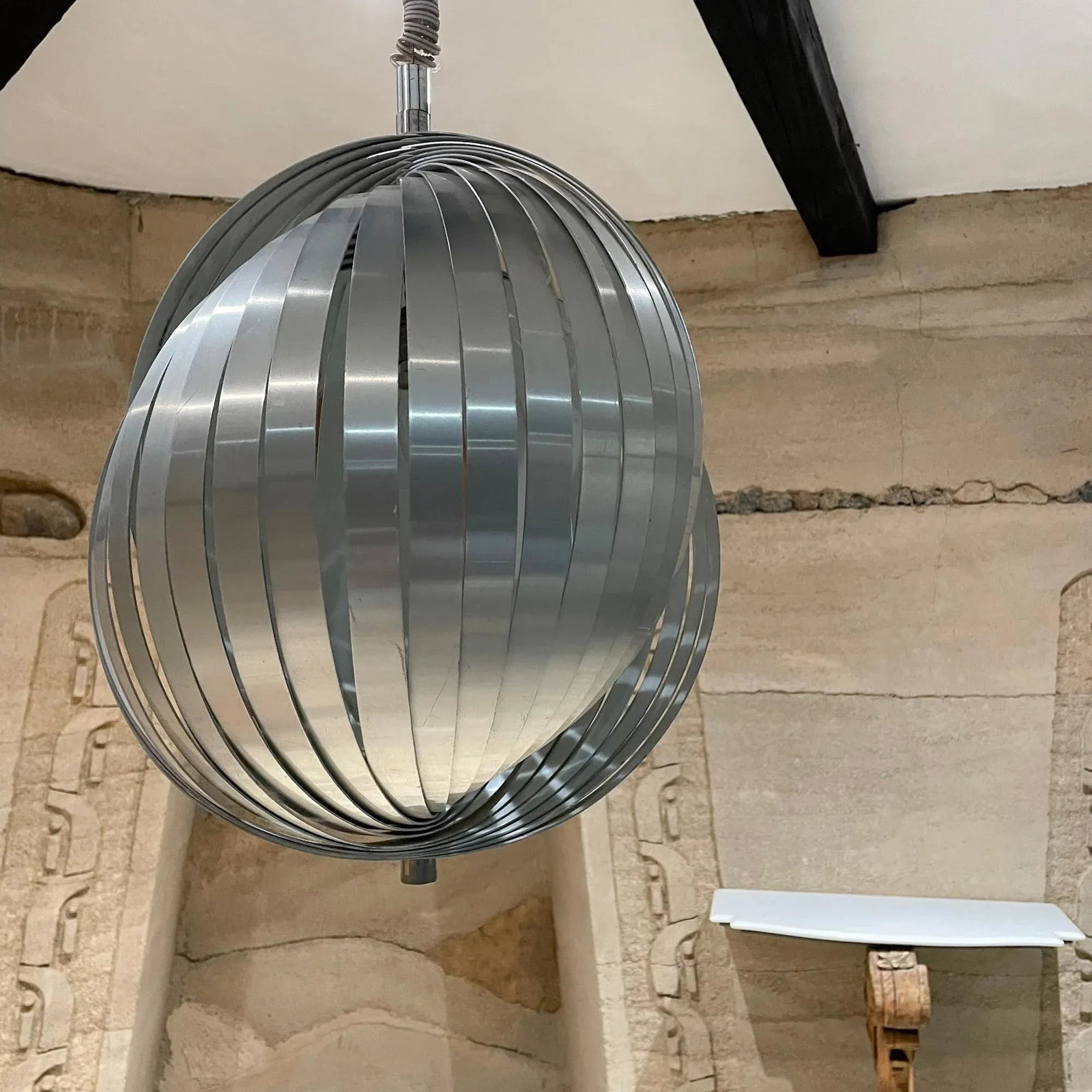 1970s Moon Pendant Lamp by Henri Mathieu in Brushed Aluminum - 4