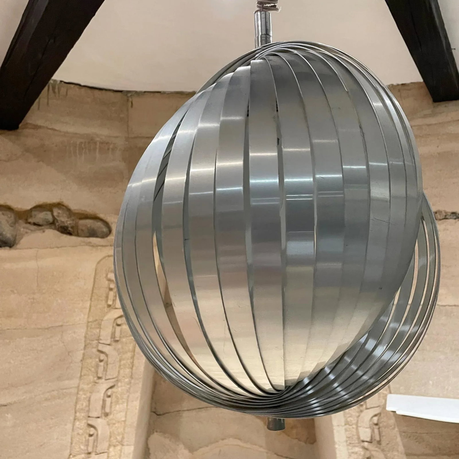 1970s Moon Pendant Lamp by Henri Mathieu in Brushed Aluminum - 9