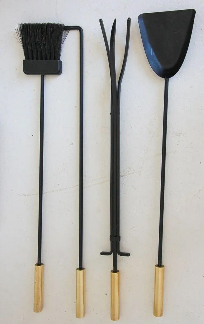 1960's Modernist Pilgrim Brass Fireplace Tools - Set of 5 - 12