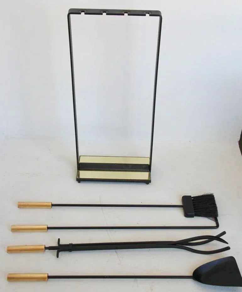 1960's Modernist Pilgrim Brass Fireplace Tools - Set of 5 - 7