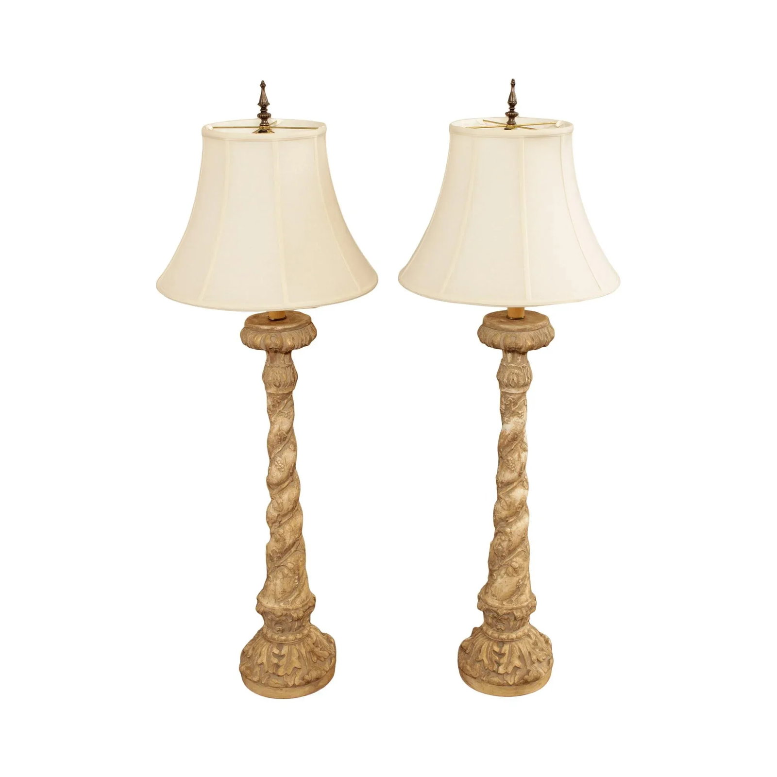 Milano Designs Tall Carved Twisted Torchier Candlestick Table Lamps - A Pair - 13