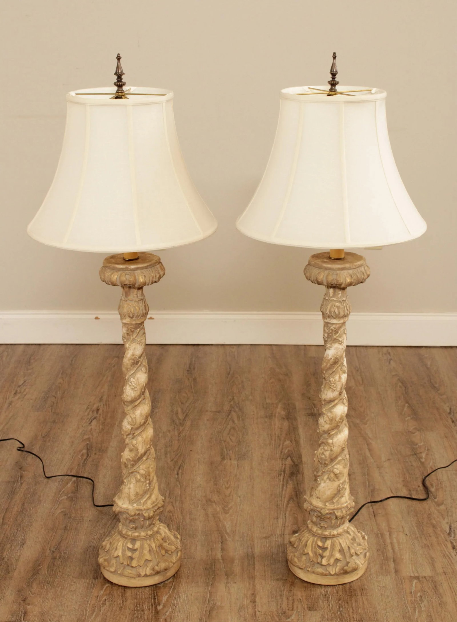 Milano Designs Tall Carved Twisted Torchier Candlestick Table Lamps - A Pair - 2