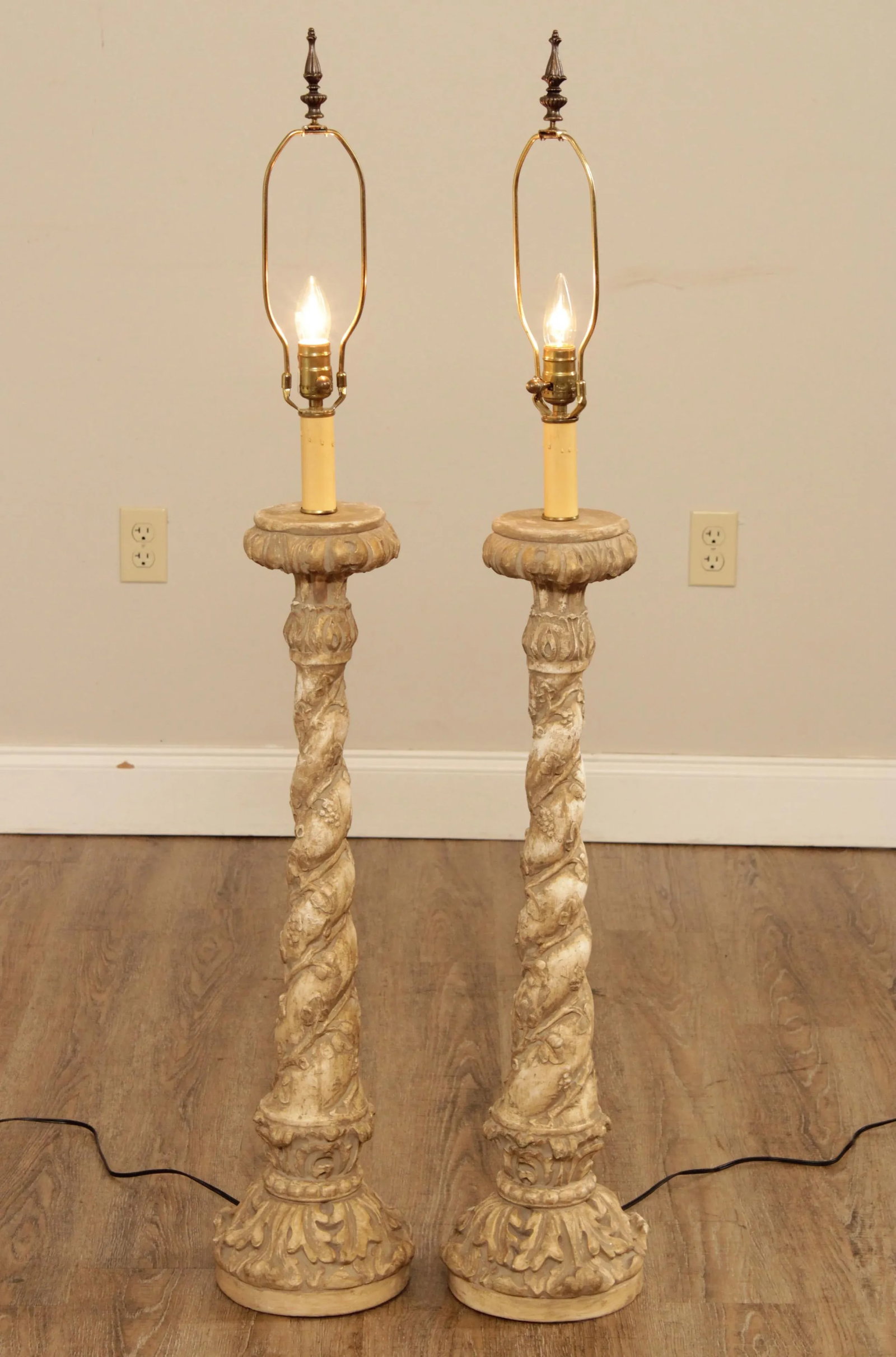 Milano Designs Tall Carved Twisted Torchier Candlestick Table Lamps - A Pair - 3