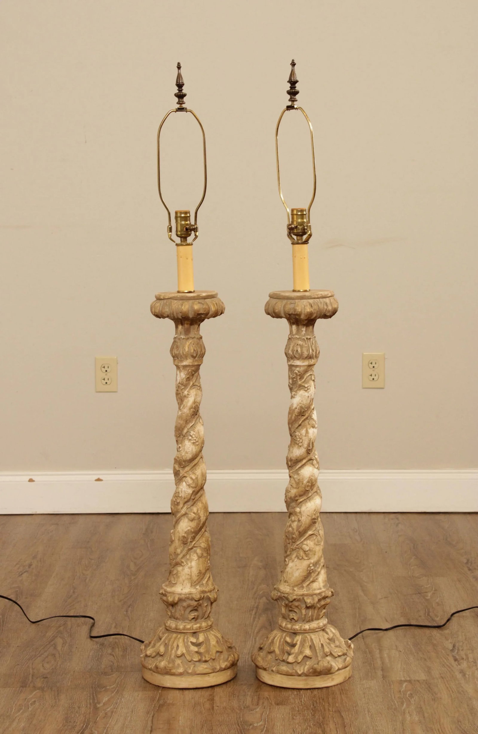 Milano Designs Tall Carved Twisted Torchier Candlestick Table Lamps - A Pair - 4