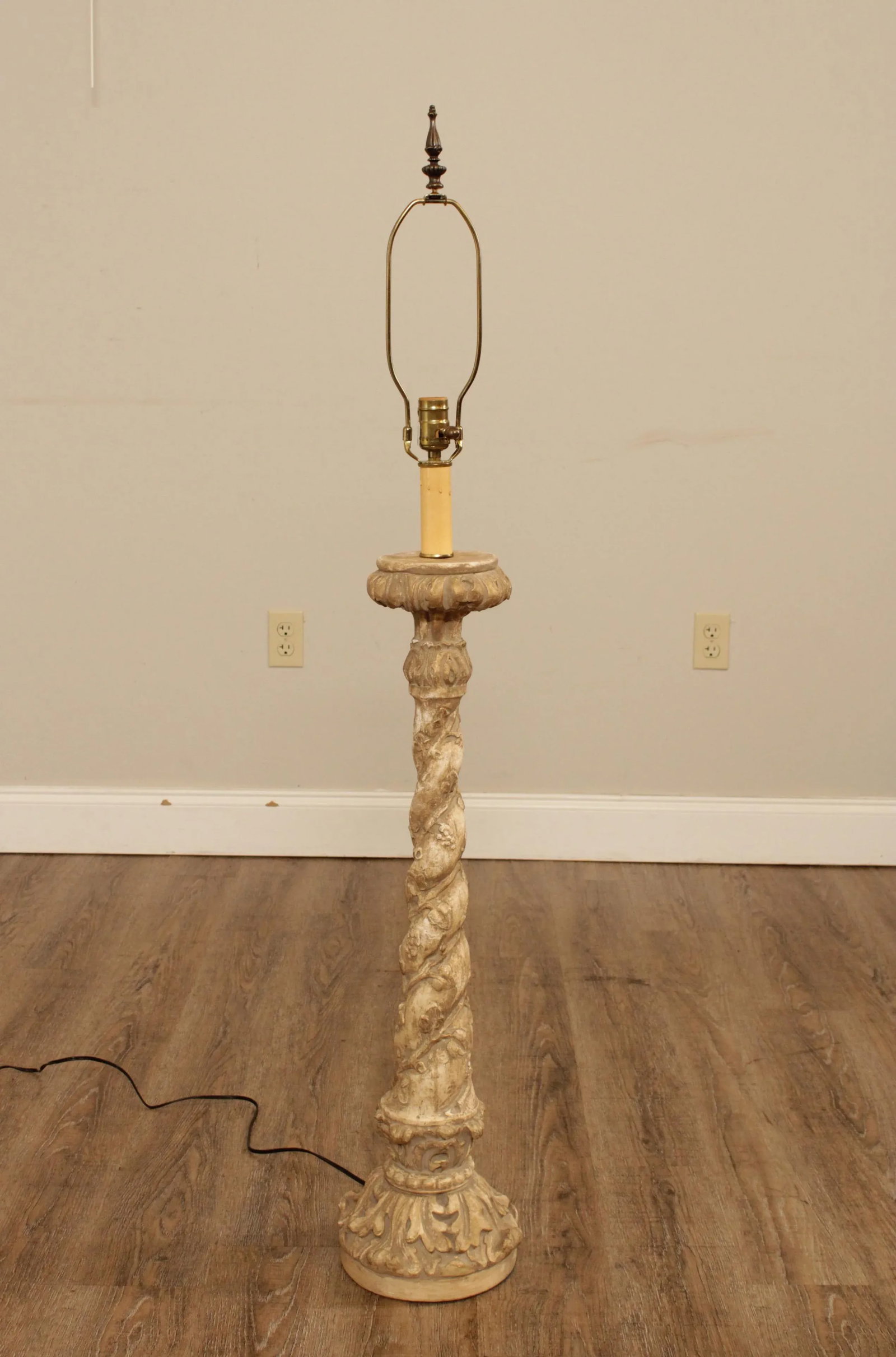 Milano Designs Tall Carved Twisted Torchier Candlestick Table Lamps - A Pair - 5