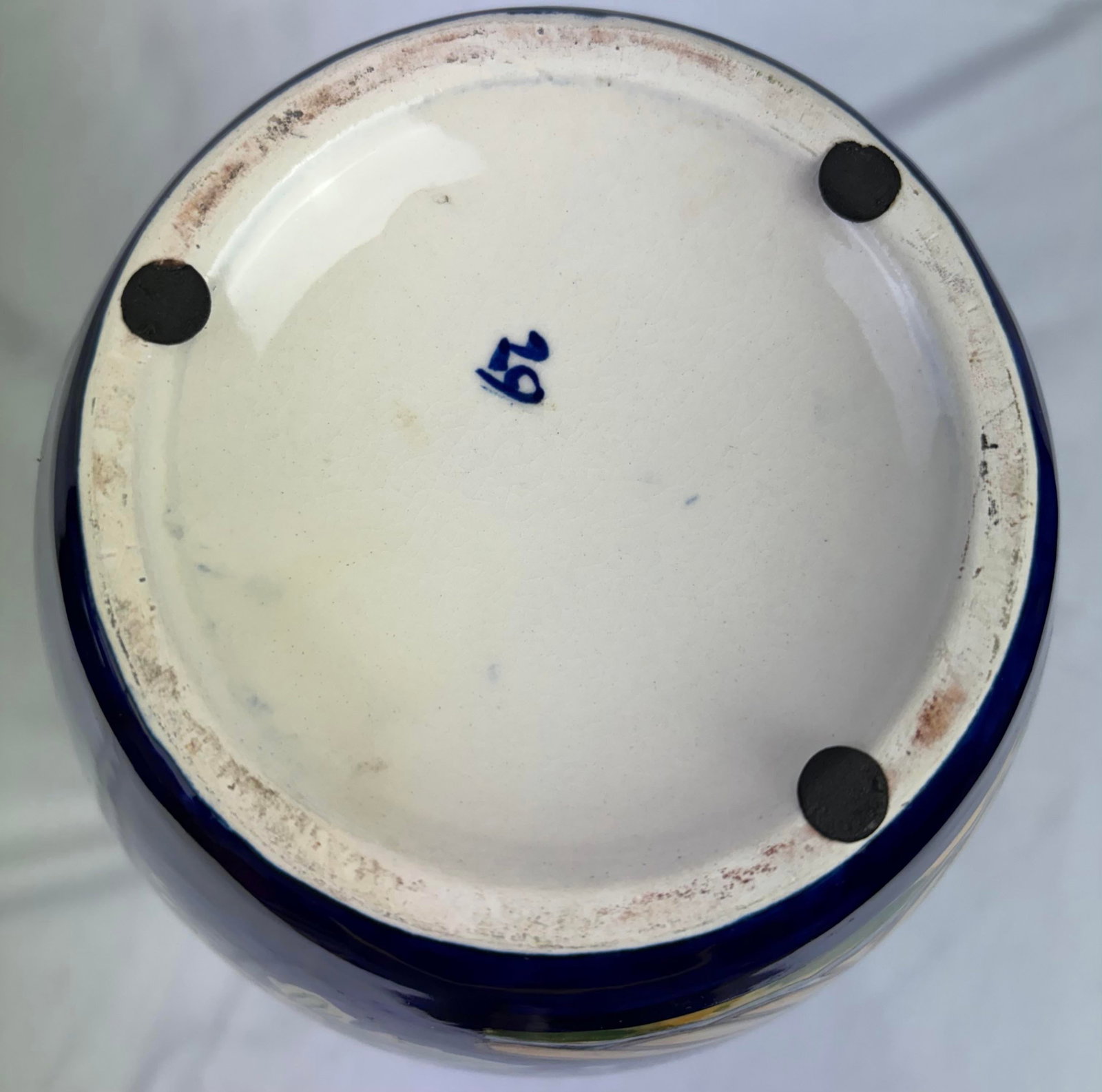 Late 20th Century Italian Majolica Amphora Vase - Hand-Painted Cobalt Blue Glazed Ceramic With Fruit - 7