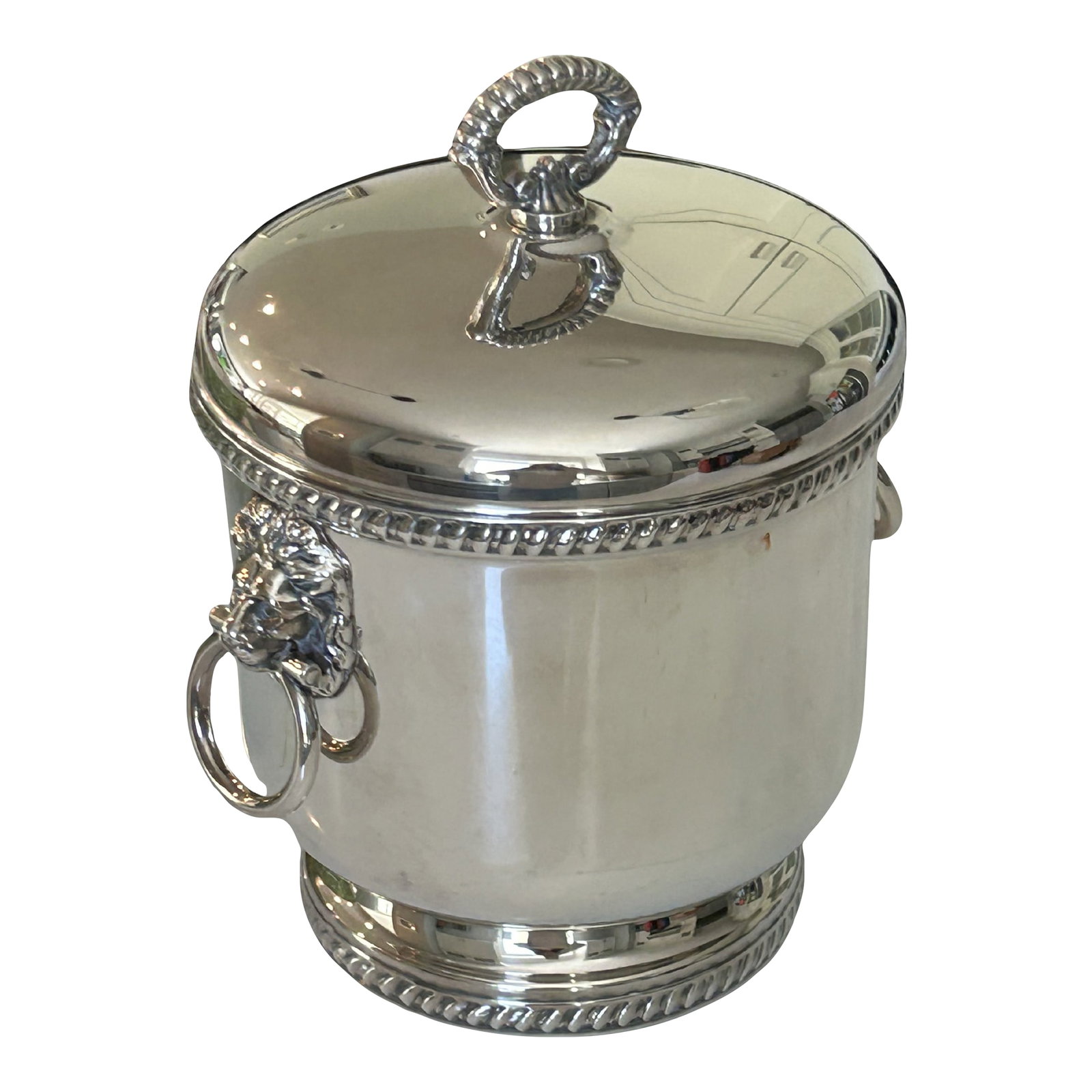 Vintage the Sheffield Silver Co. Silver-Plated Ice Bucket With Lion Head Handles, Milk Glass Liner &: Vintage The Sheffield Silver Co. Silver-Plated Ice Bucket with Lion Head Handles, Milk Glass Liner & Ornate Ice Tongs | Hollywood Regency Barware Elevate your entertaining collection with this exquisi