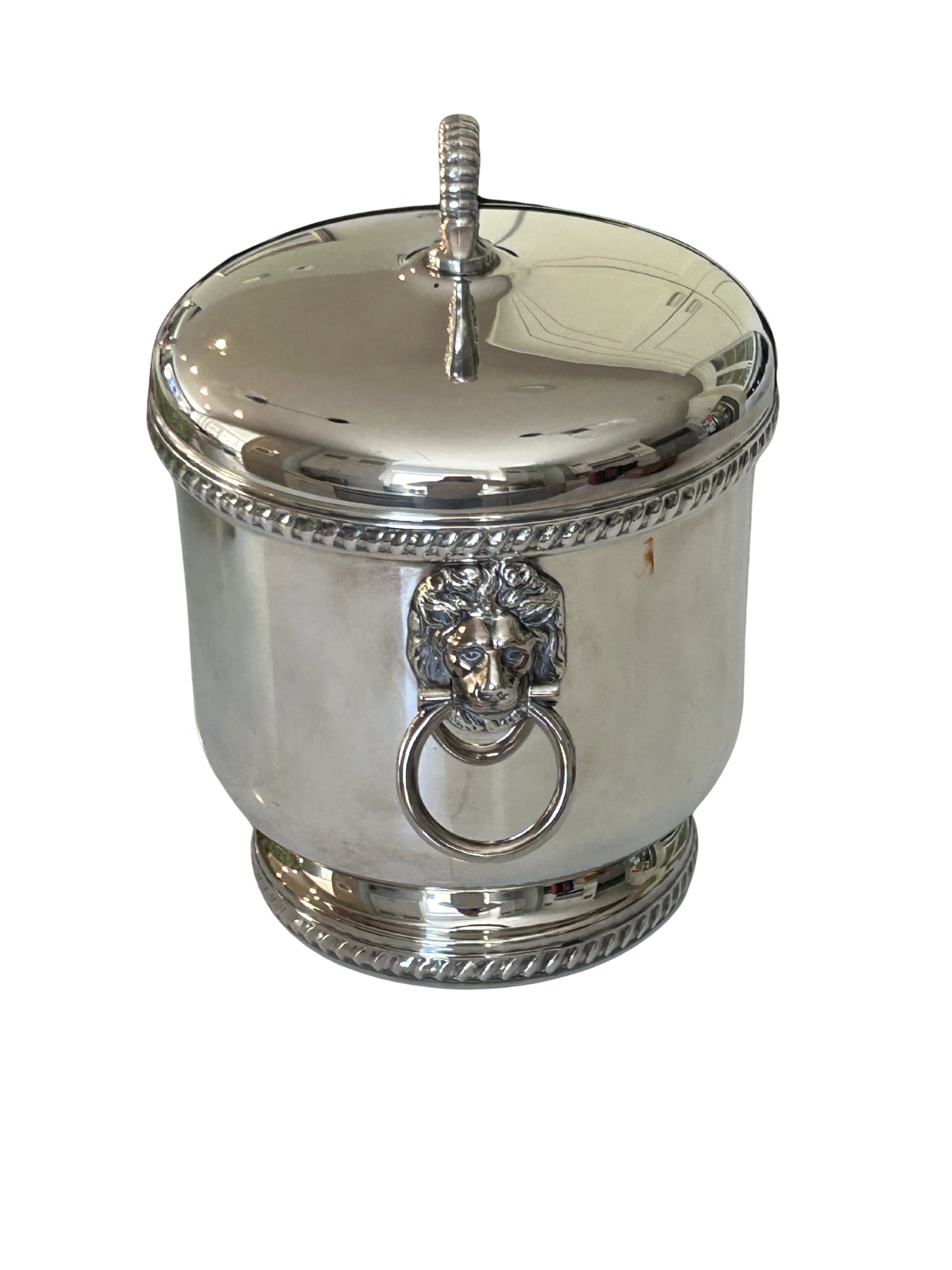 Vintage the Sheffield Silver Co. Silver-Plated Ice Bucket With Lion Head Handles, Milk Glass Liner & - 2