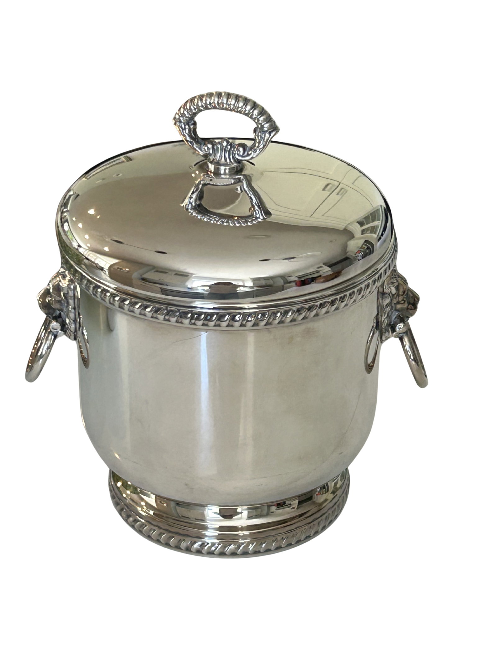 Vintage the Sheffield Silver Co. Silver-Plated Ice Bucket With Lion Head Handles, Milk Glass Liner & - 3
