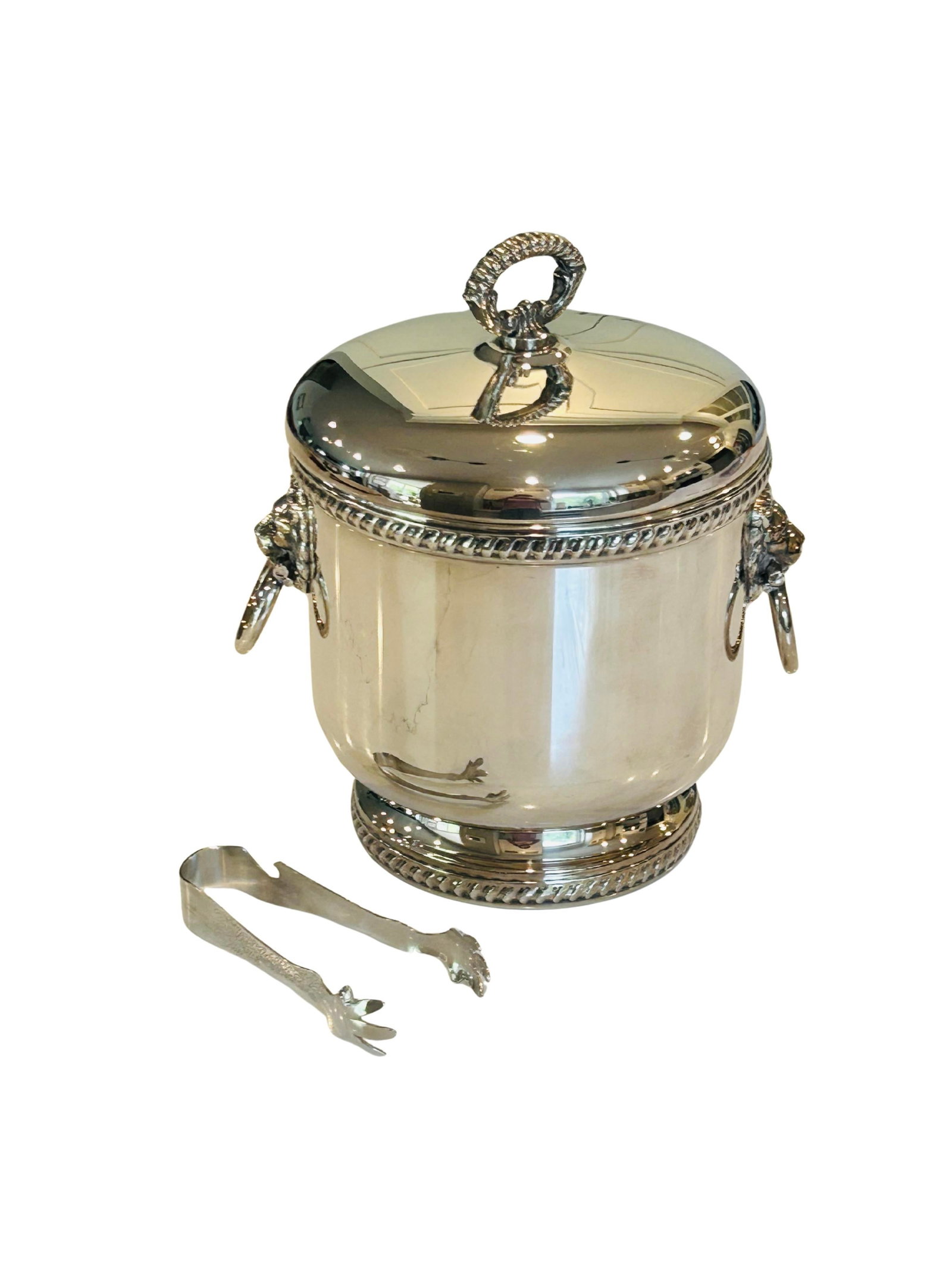 Vintage the Sheffield Silver Co. Silver-Plated Ice Bucket With Lion Head Handles, Milk Glass Liner & - 4