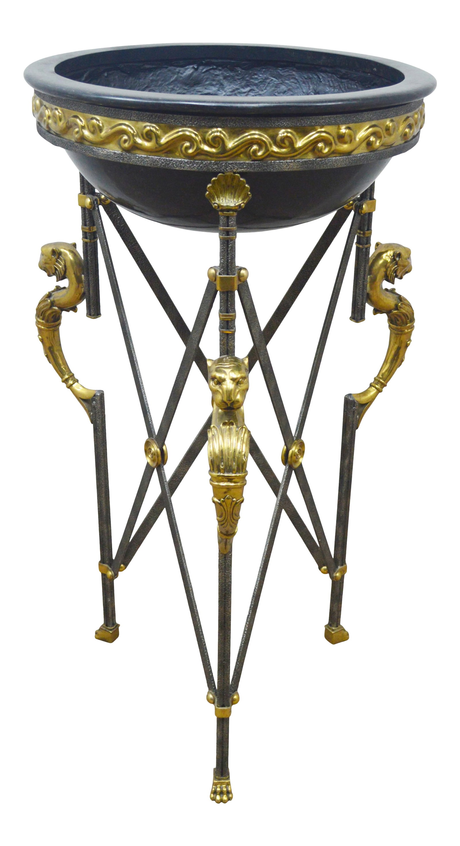 Maitland Smith Plant Stand: Plant Stand by Maitland Smith. It features Neoclassical style, metal base and ceremonial bowl. Condition: Alterations: Original Condition Unaltered Imperfections: Some Imperfections Condition Notes: