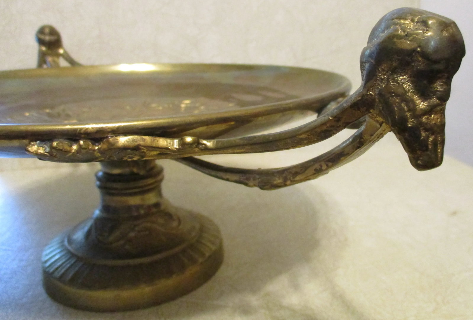 1960s Solid Brass Maitland Smith Perseus Footed Centerpiece Zeus Handled Tazza - 7