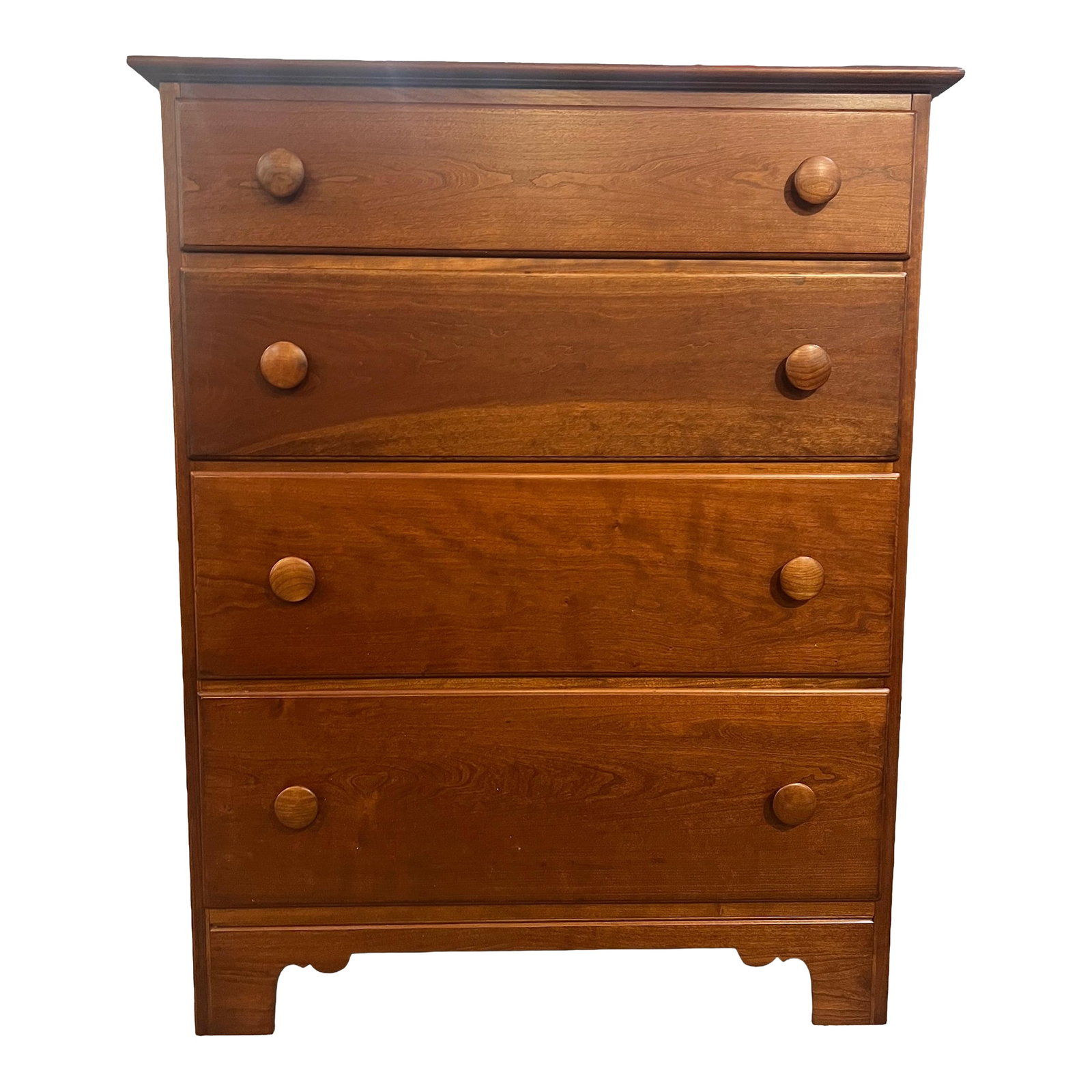 L. G. Stickley Solid Cherry Chest of Drawers Dresser: Solid cherry Stickley 1940's arts and crafts chest of drawers. In refinished excellent condition. Condition: Alterations: Original Condition Unaltered Imperfections: Some Imperfections Condition Notes