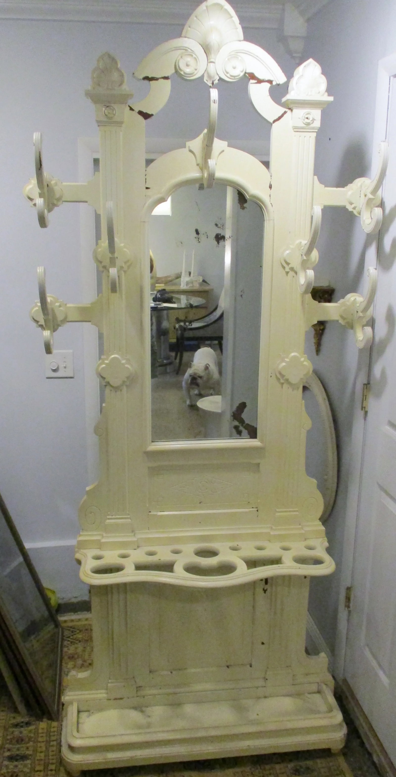 19th Century Victorian Renaissance Mahogany Hall Tree Stand Mirror Umbrella Hold - 2
