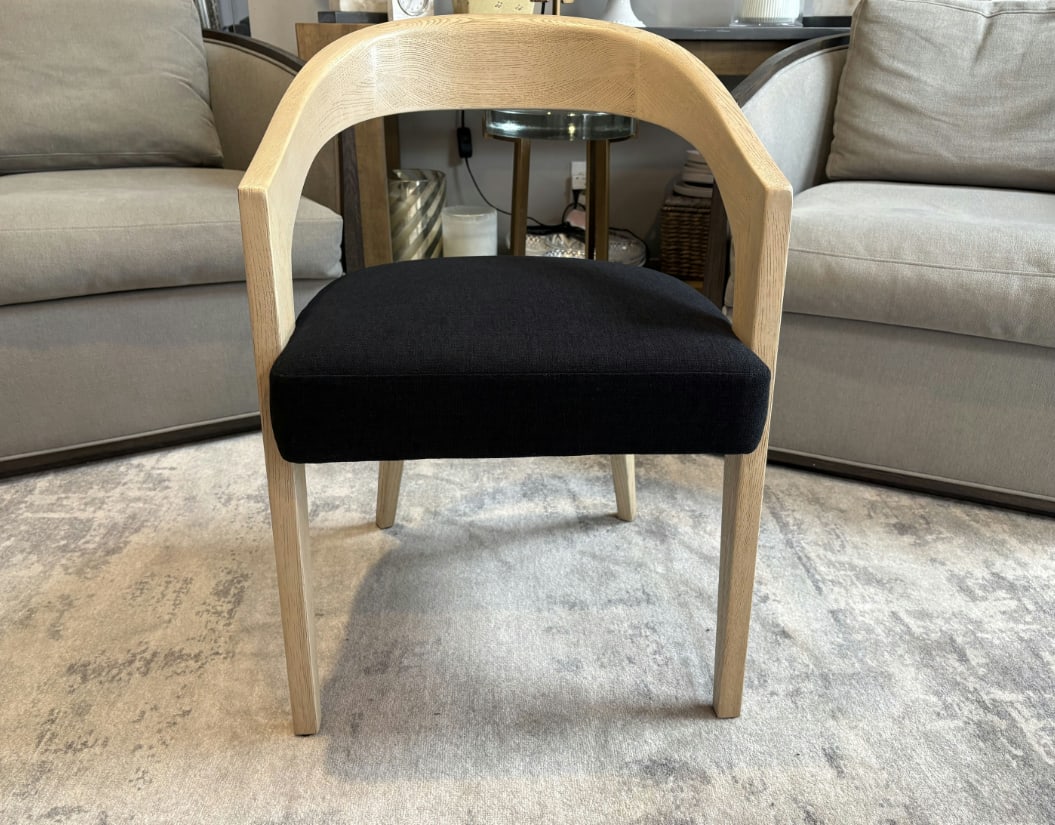 Rh Chloe Fabric Armchair | Greige Oak Finish | Performance Linen Weave in Black - 12