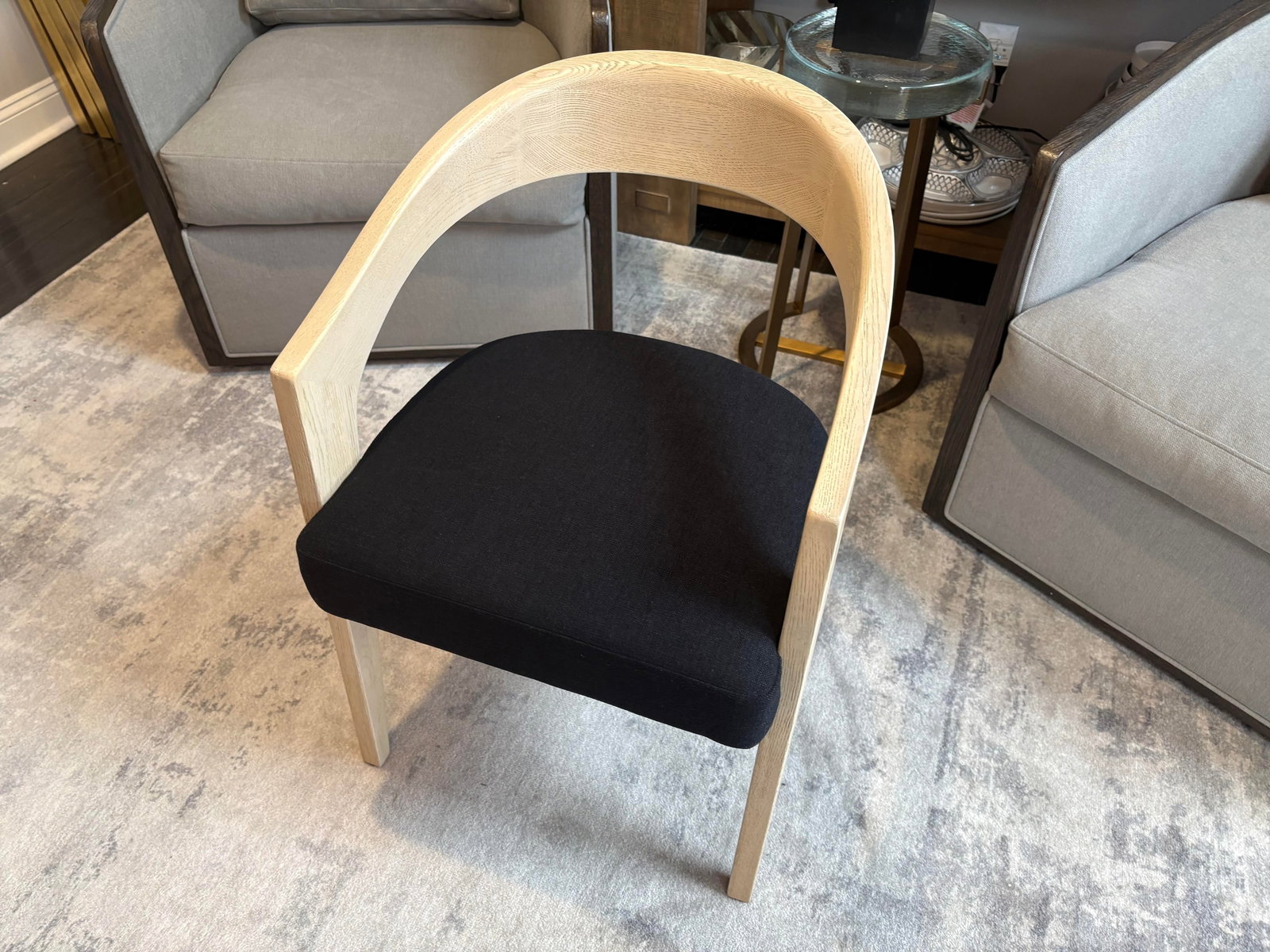 Rh Chloe Fabric Armchair | Greige Oak Finish | Performance Linen Weave in Black - 14
