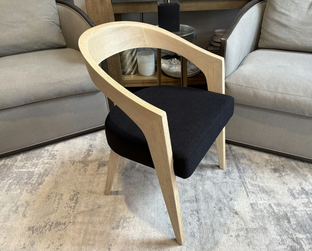 Rh Chloe Fabric Armchair | Greige Oak Finish | Performance Linen Weave in Black - 18