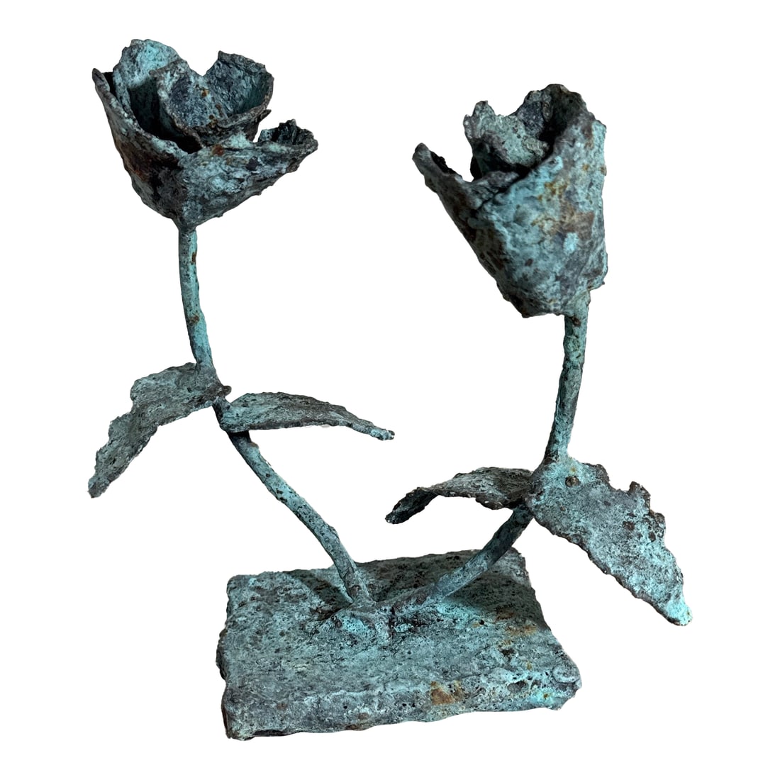 Early 21st Century Bronze Artist Made Brutalist Style Flower Sculpture: Superb Artist Made Bronze Flower Sculpture that was Made by a local Atlanta artist, nice brass and bronze textured flower sculpture that has an awesome verdigris patina to it! Great size and look to t
