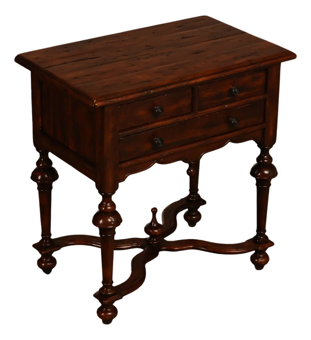 Theodore Alexander Castle Bromwich Antiqued Wood Lowboy End Table: High Quality Lowboy End Table By Theodore Alexander From The Castle Bromwich Collection. Constructed Of Antiqued Wood With A Rectangular Top Over Three Drawers Arranged In A Two-Over-One