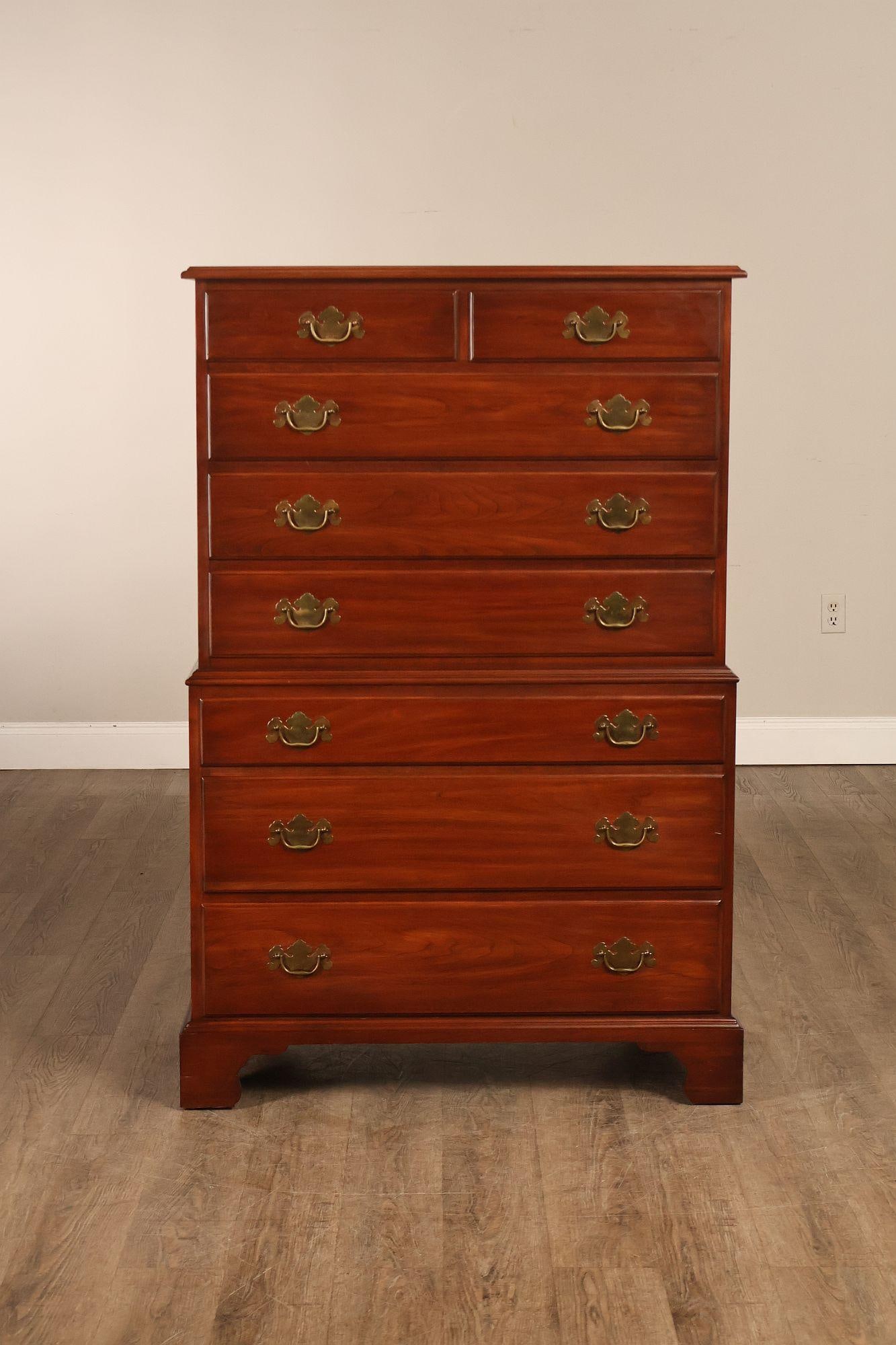 Henkel Harris Chippendale Style Cherry Tall Chest - 15