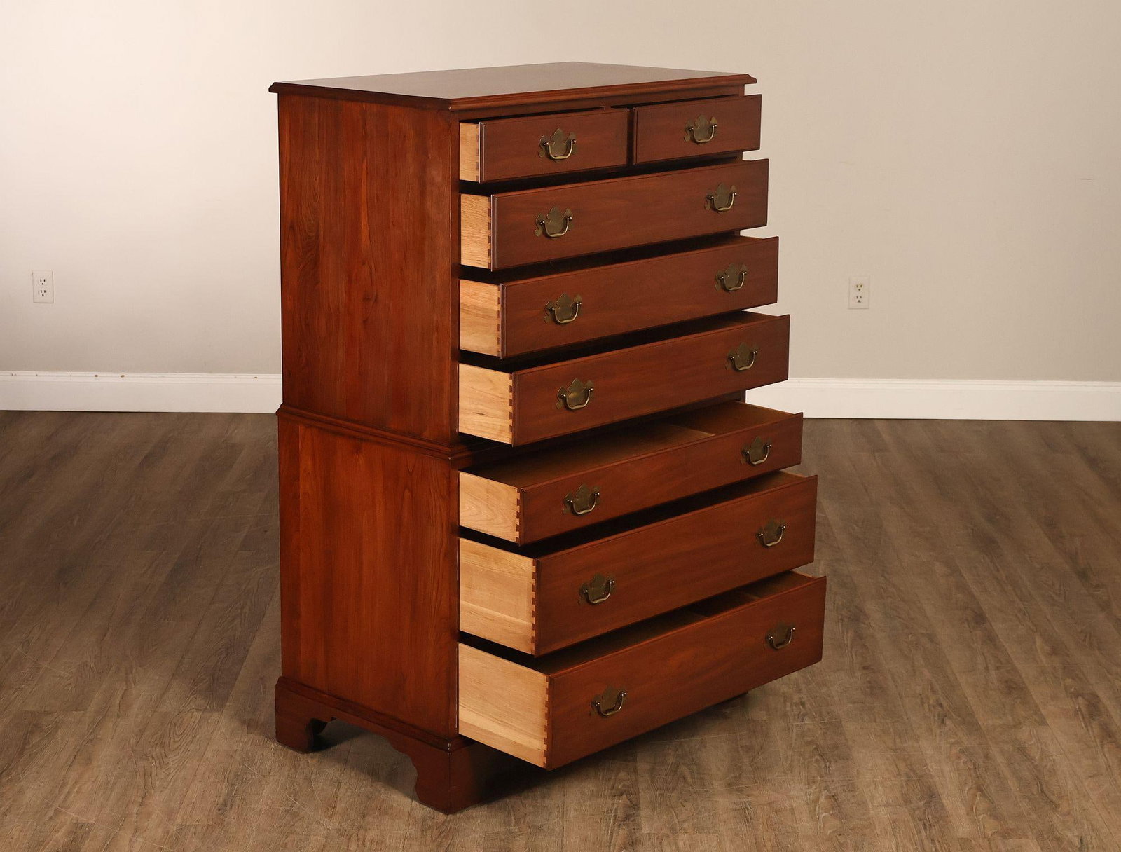 Henkel Harris Chippendale Style Cherry Tall Chest - 3