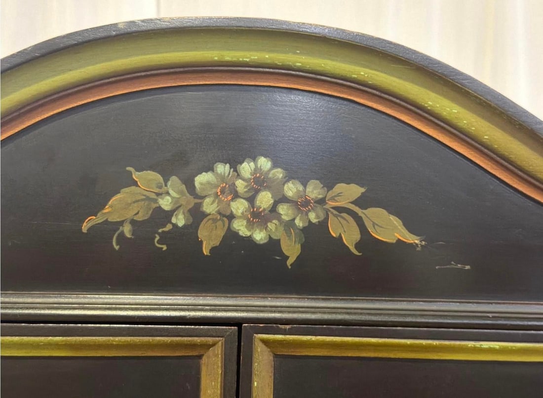 1920s Art Deco Chinoiserie Black & Green Hand Painted Drop Front Desk With Light and Key - 11