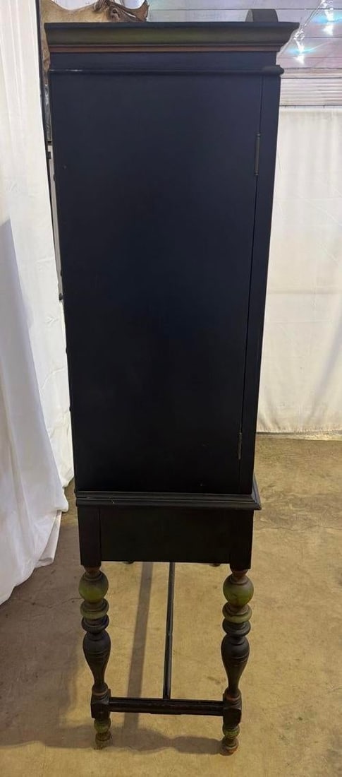 1920s Art Deco Chinoiserie Black & Green Hand Painted Drop Front Desk With Light and Key - 4