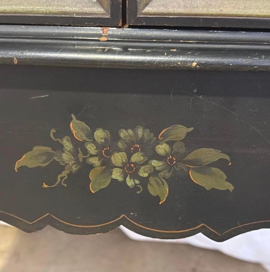 1920s Art Deco Chinoiserie Black & Green Hand Painted Drop Front Desk With Light and Key - 6