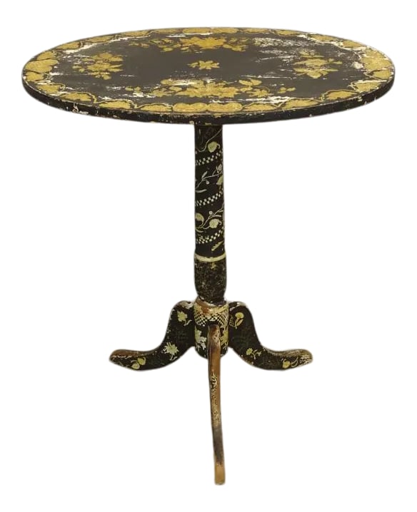 19th Century English or German Paint Decorated Side Table: This piece is a pleasure to look at.. The amount of detail and artistic ability lavished on a perfectly proportion side table is something to behold. I have been told by people who seem to know what t
