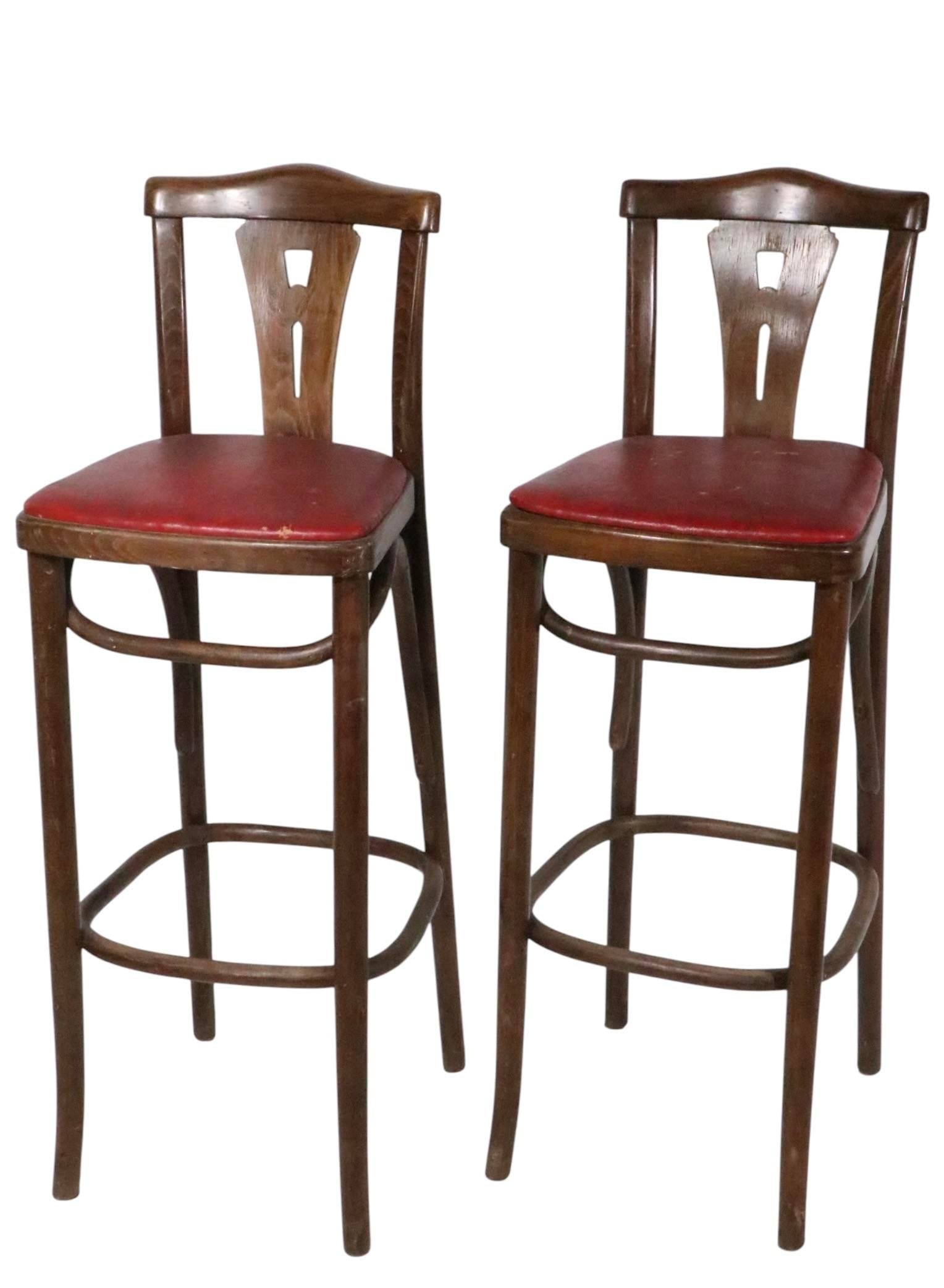 Mid 20th Century Pr. Bentwood Counter Stools by Thonet - 4