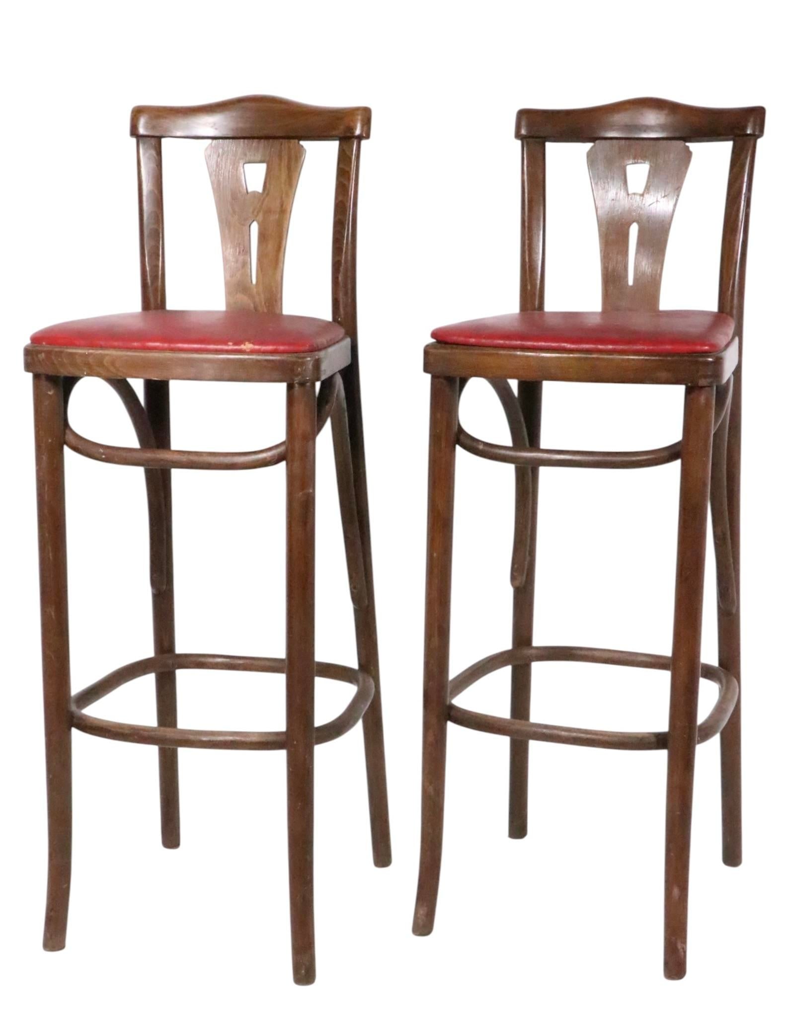 Mid 20th Century Pr. Bentwood Counter Stools by Thonet - 5