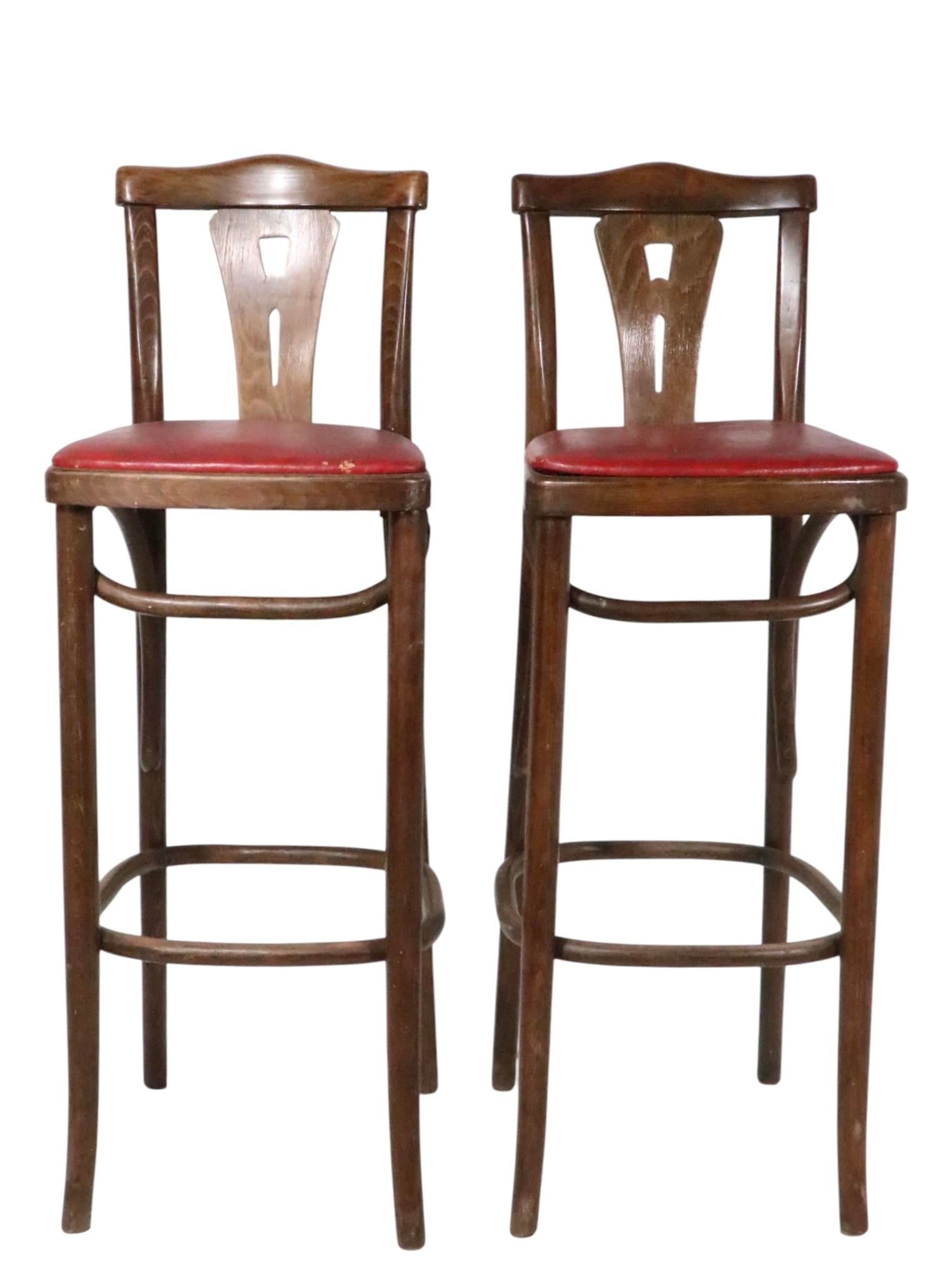 Mid 20th Century Pr. Bentwood Counter Stools by Thonet - 6