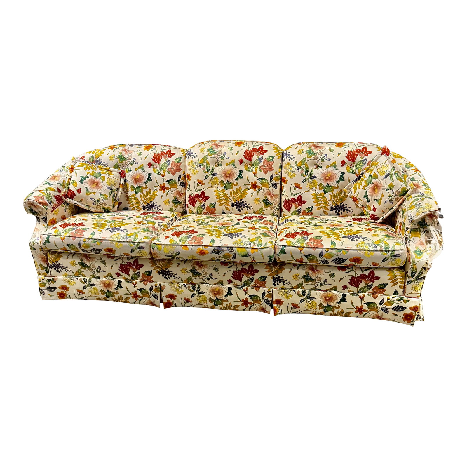 Mid 20th Century Ethan Allen Floral Upholstered Three-Seat Sofa (1 of 12)