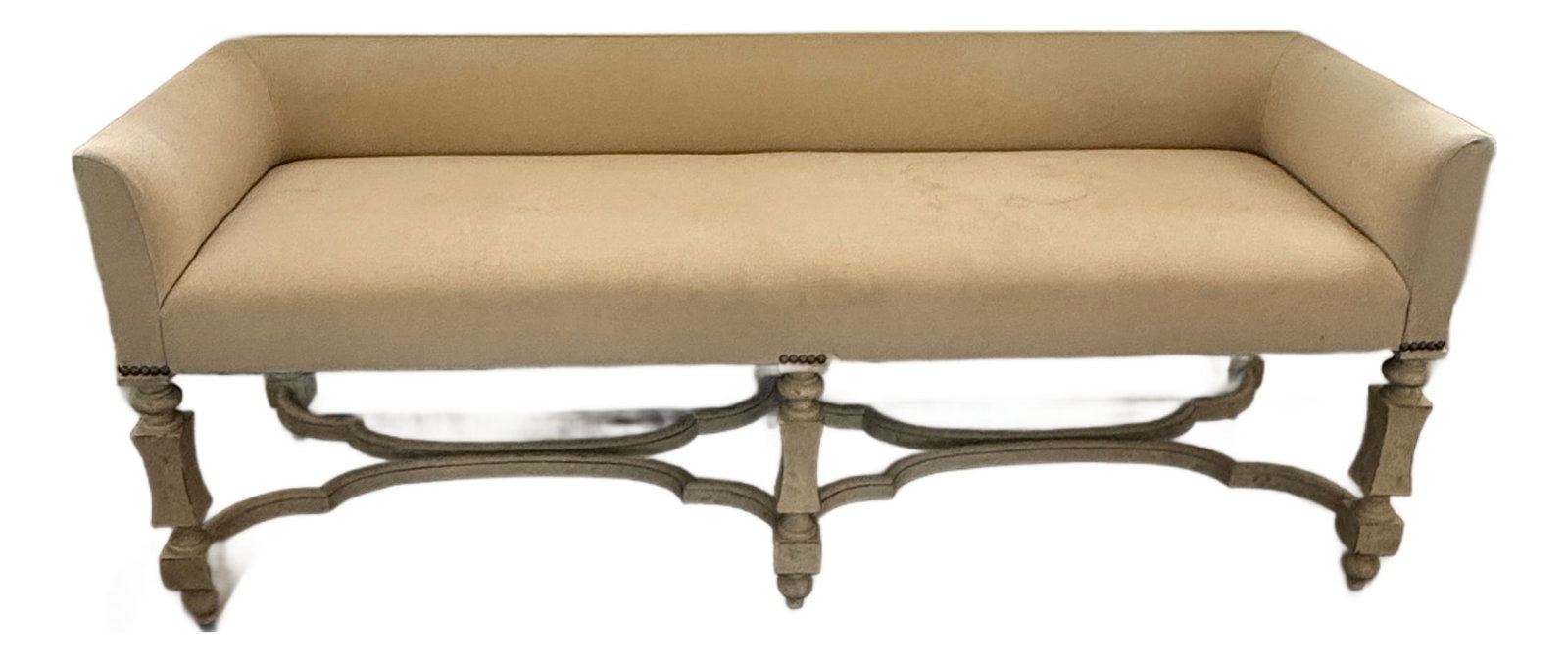 Baker Furniture Jessica Bench: This sculptural bench is both baroque and modern suitable for most styles. Priced to allow for reupholstery. 62" x 20" x 25.5" Condition: Alterations: Original Condition Unaltered Imperfections: