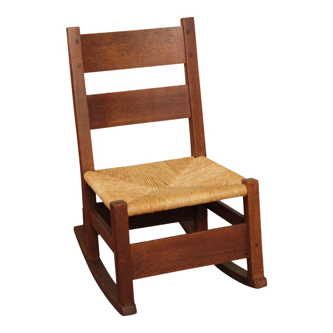 Antique Gustav Stickley Mission Oak Rush Seat Nursing Rocker: High Quality Antique Solid Oak Armless Rocker By Gustav Stickley Condition: Alterations: Original Condition Unaltered Imperfections: Some Imperfections Condition Notes: Clean Vintage Condition. Origin