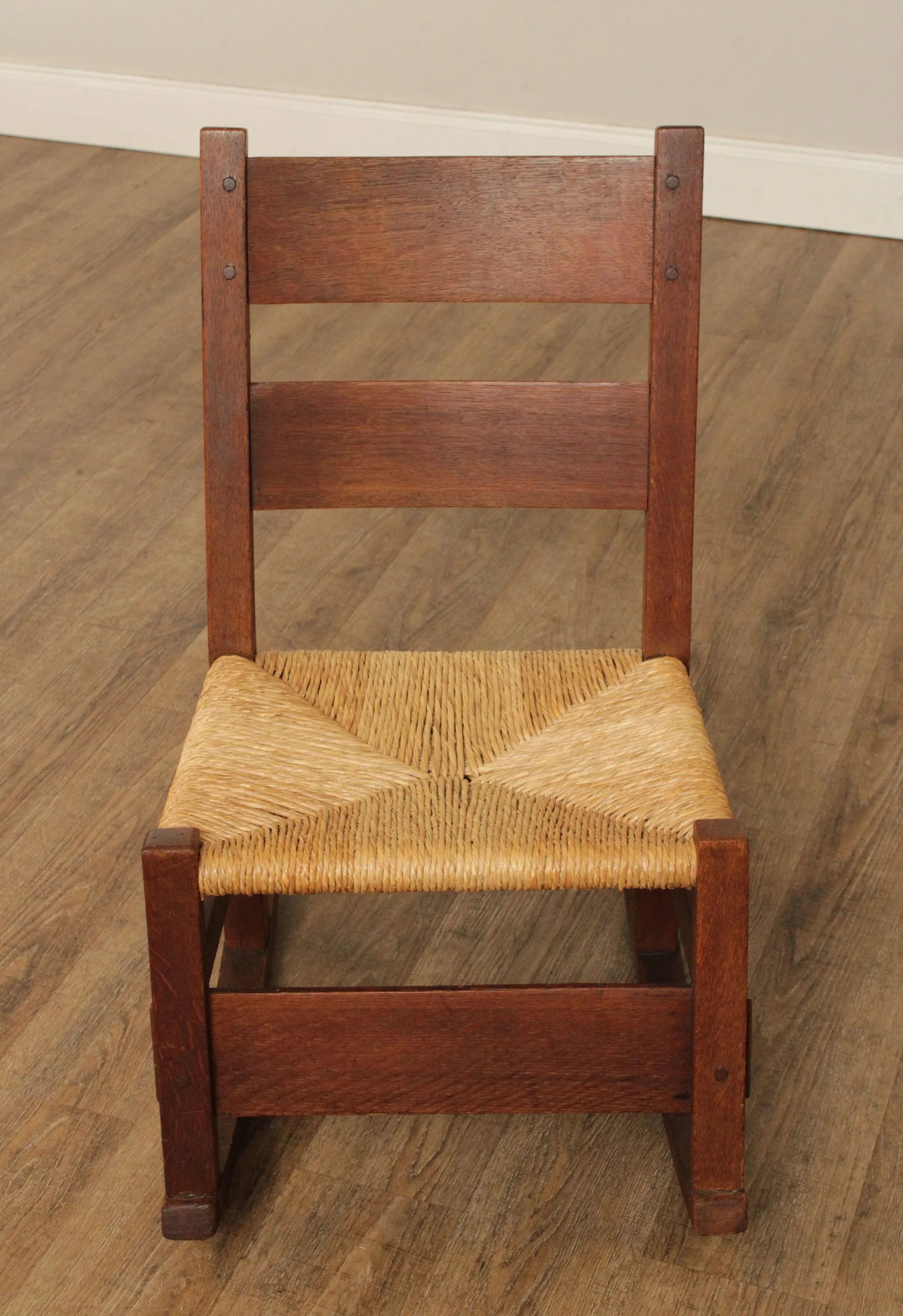 Antique Gustav Stickley Mission Oak Rush Seat Nursing Rocker - 3