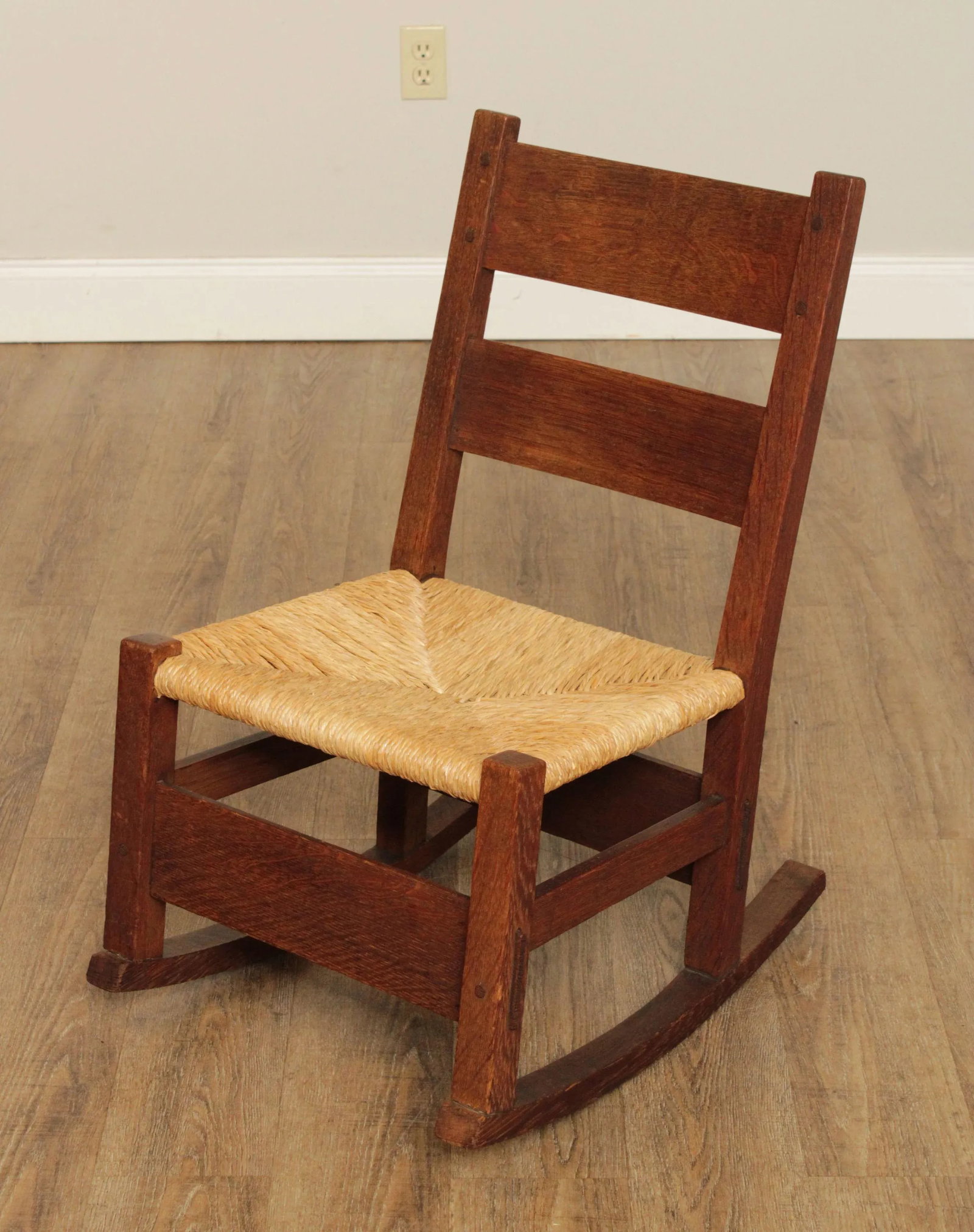 Antique Gustav Stickley Mission Oak Rush Seat Nursing Rocker - 4
