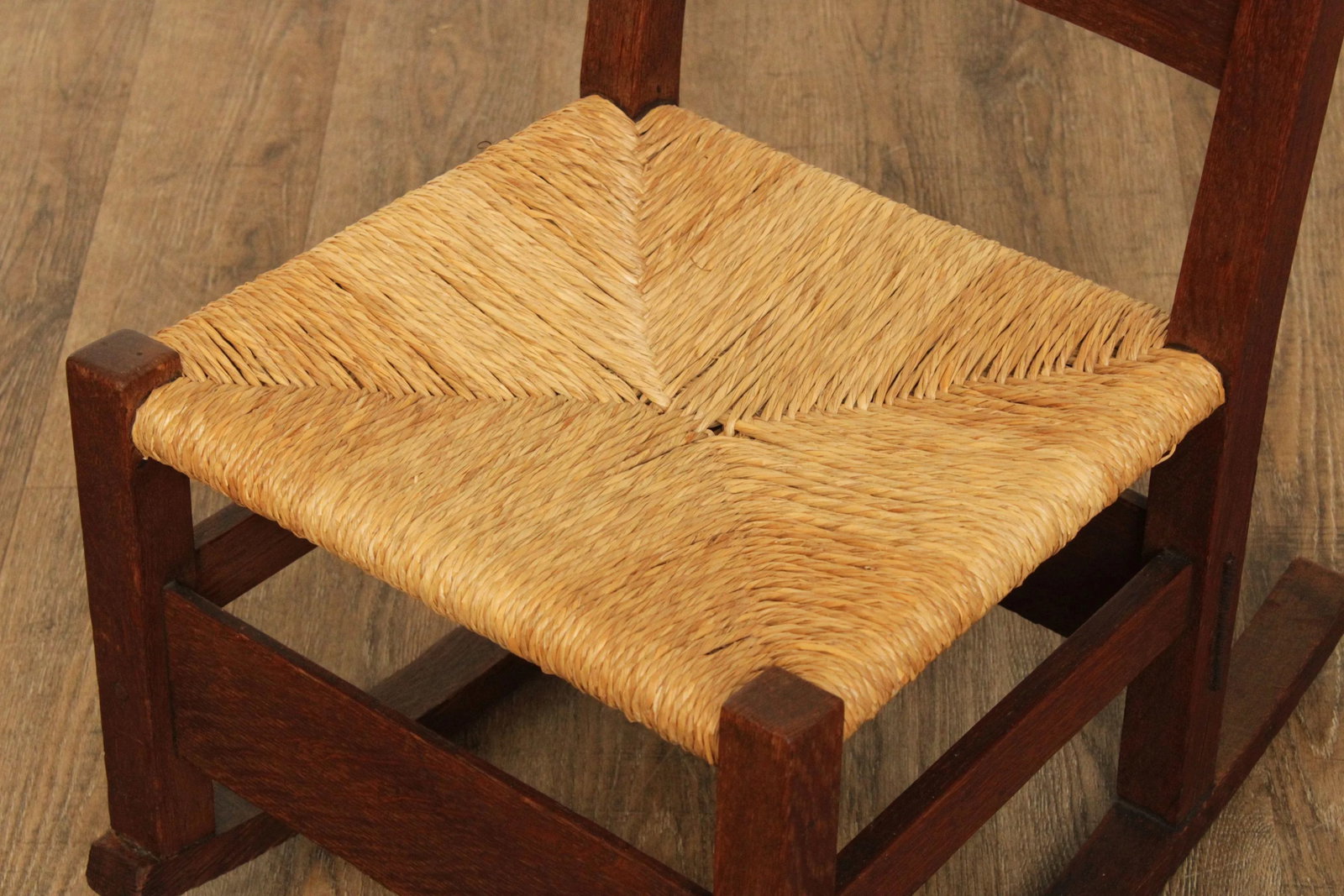 Antique Gustav Stickley Mission Oak Rush Seat Nursing Rocker - 6