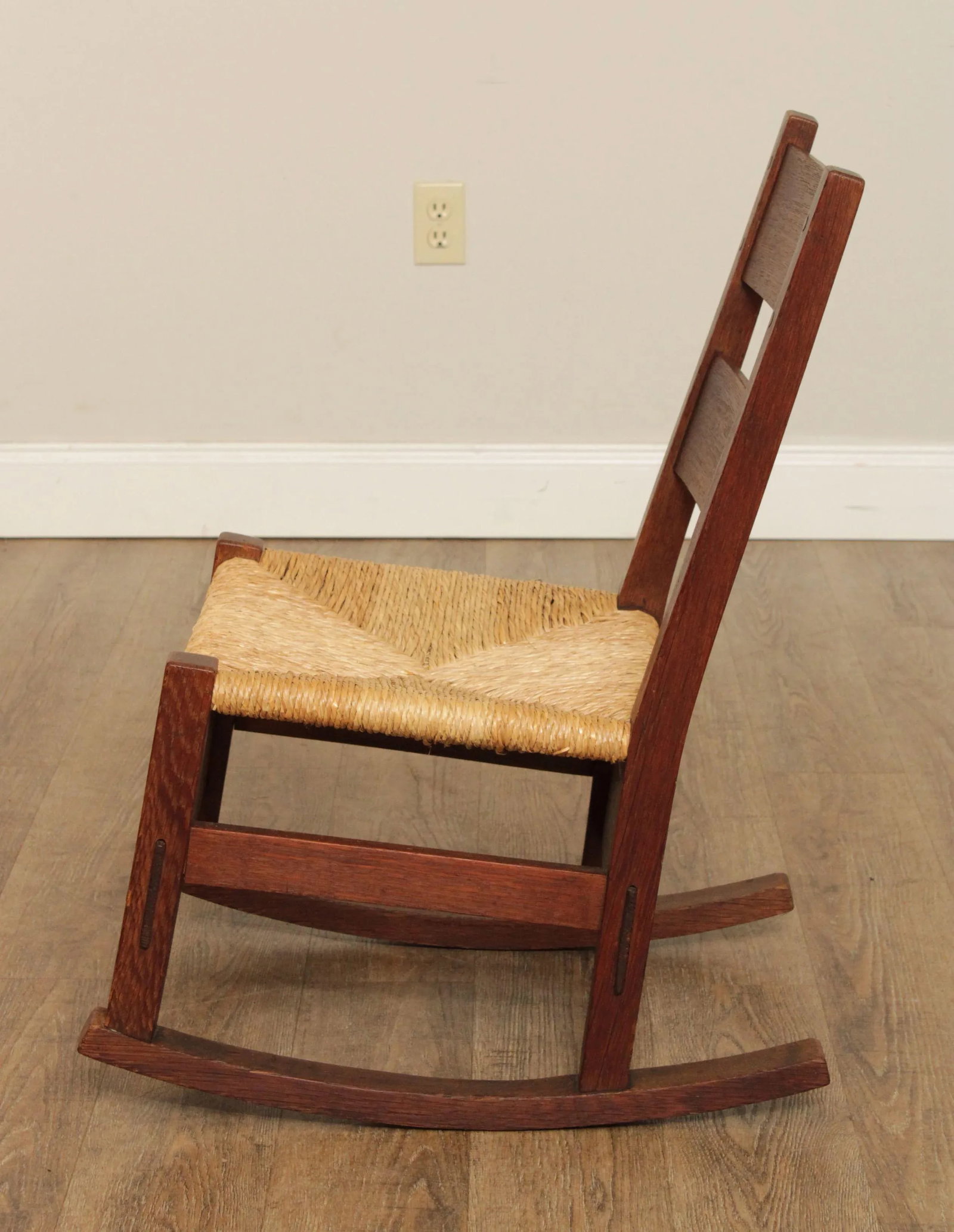 Antique Gustav Stickley Mission Oak Rush Seat Nursing Rocker - 7