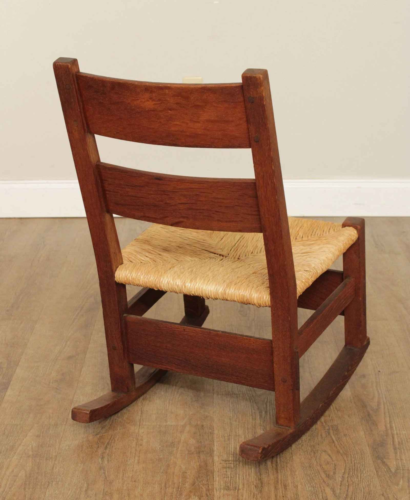 Antique Gustav Stickley Mission Oak Rush Seat Nursing Rocker - 8
