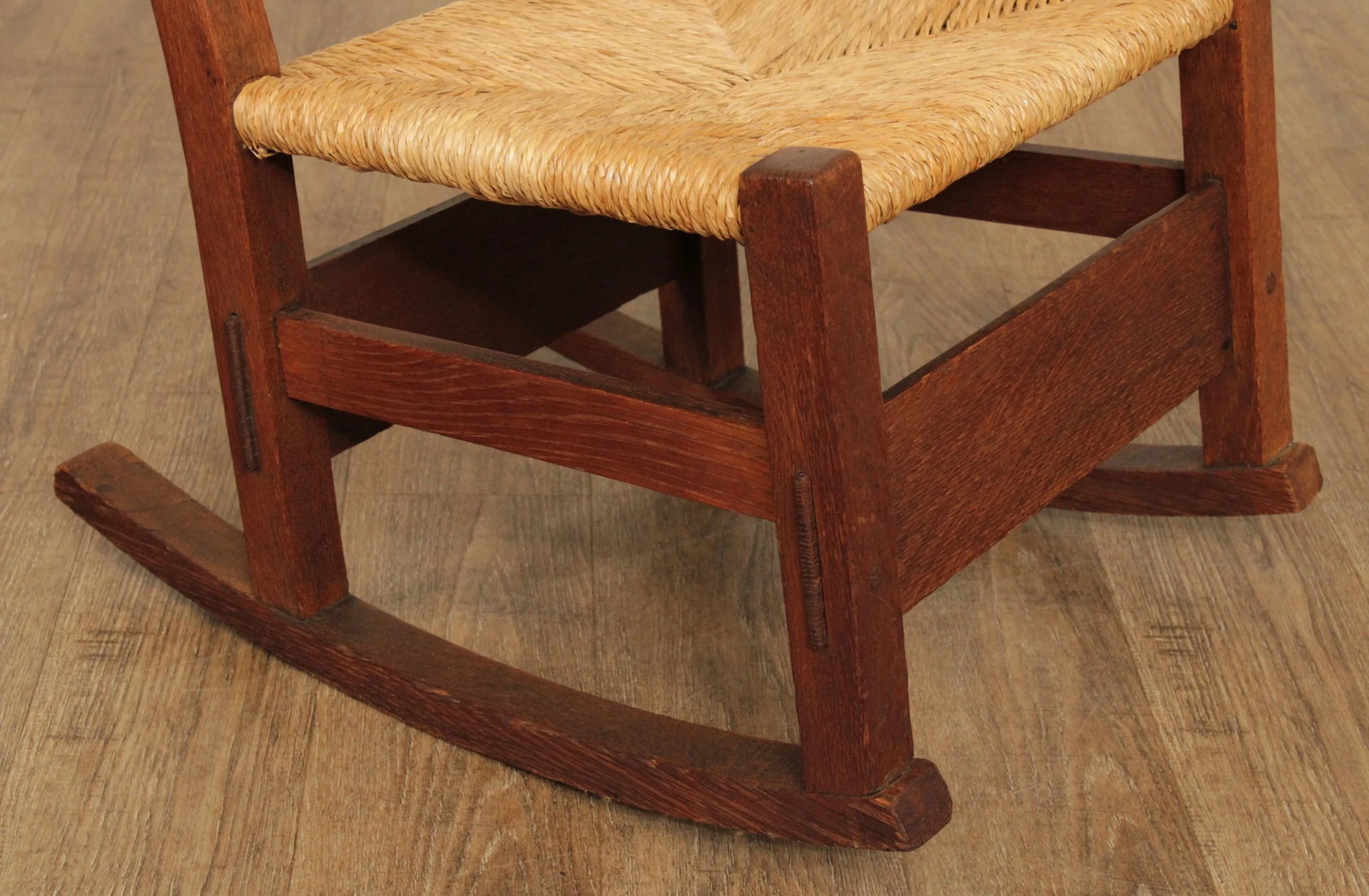 Antique Gustav Stickley Mission Oak Rush Seat Nursing Rocker - 9