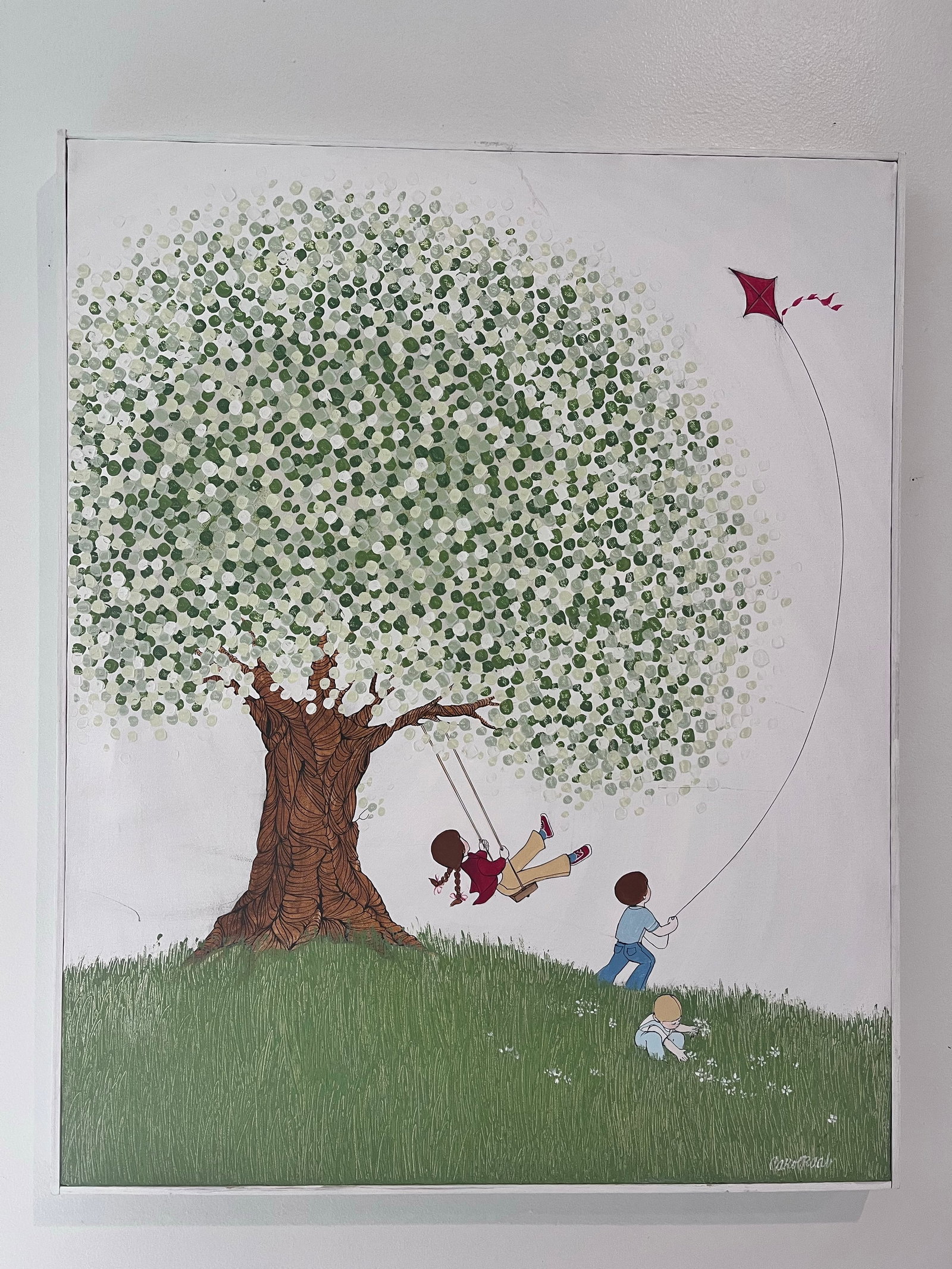 Whimsical Contemporary Folk Art Painting of Children Playing Beneath a Tree - 3