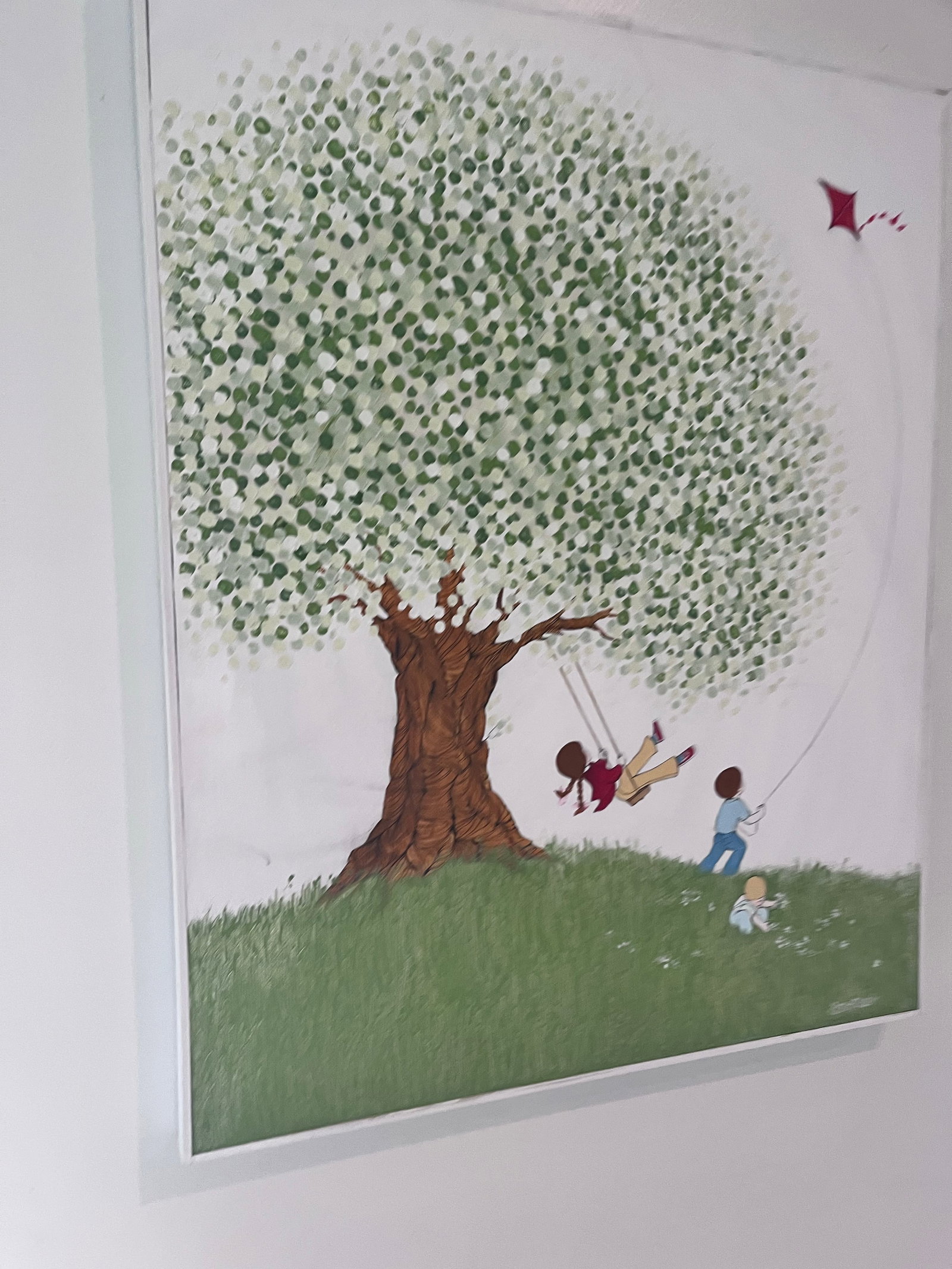 Whimsical Contemporary Folk Art Painting of Children Playing Beneath a Tree - 4