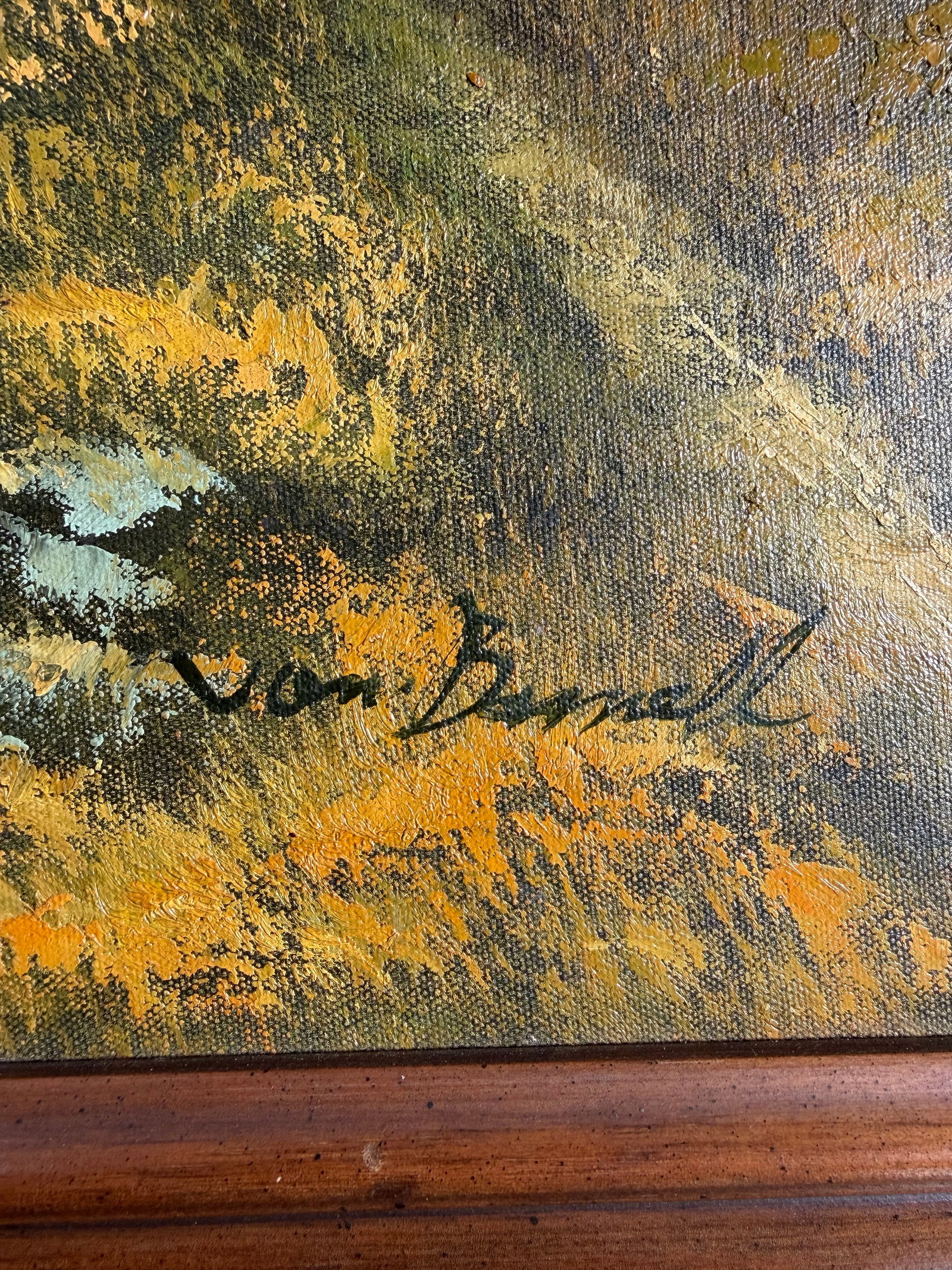 Mid-Century Signed Original Oil Painting on Canvas, Lake & Mountains 29x41 - 3