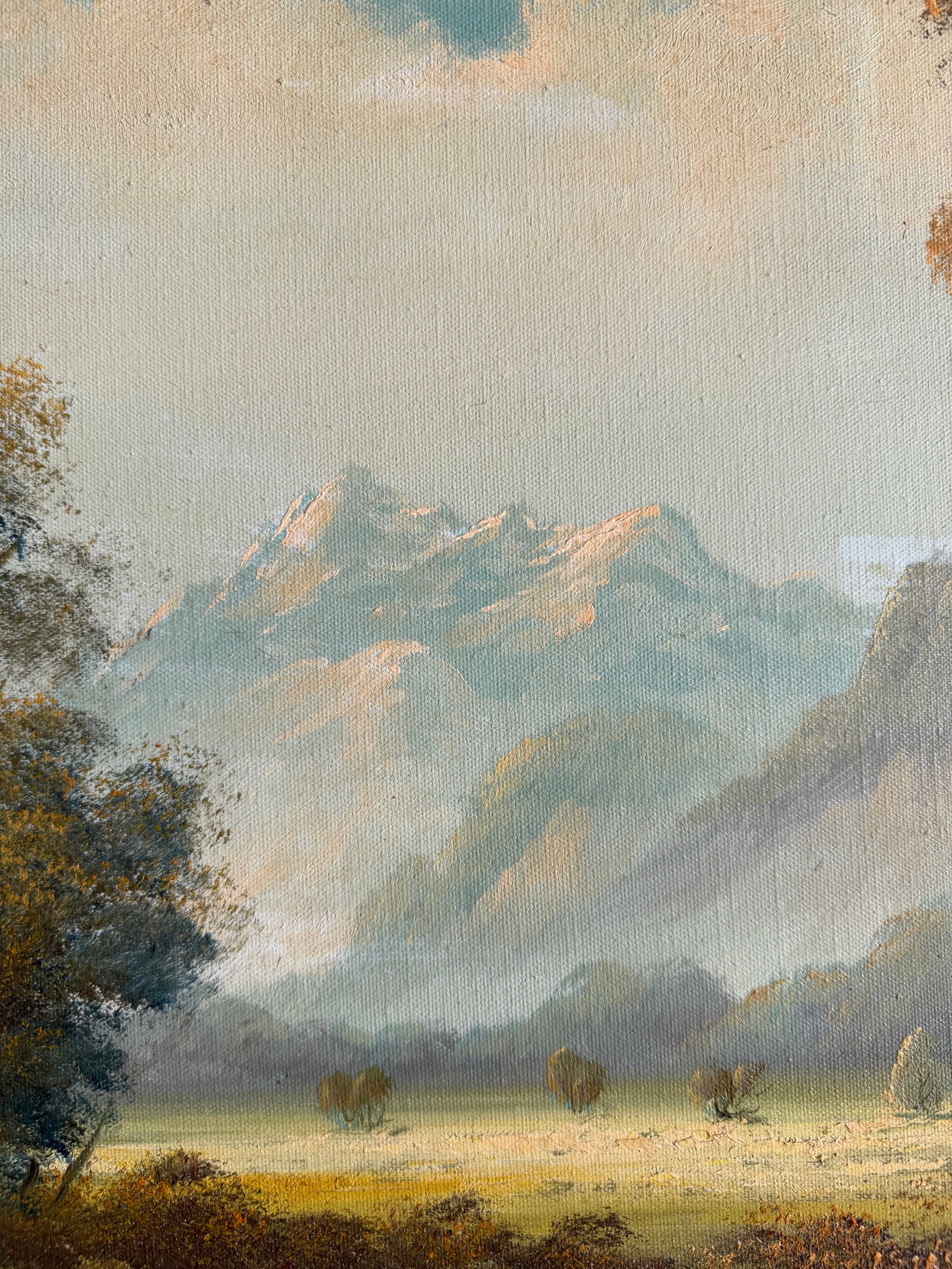 Mid-Century Signed Original Oil Painting on Canvas, Lake & Mountains 29x41 - 4