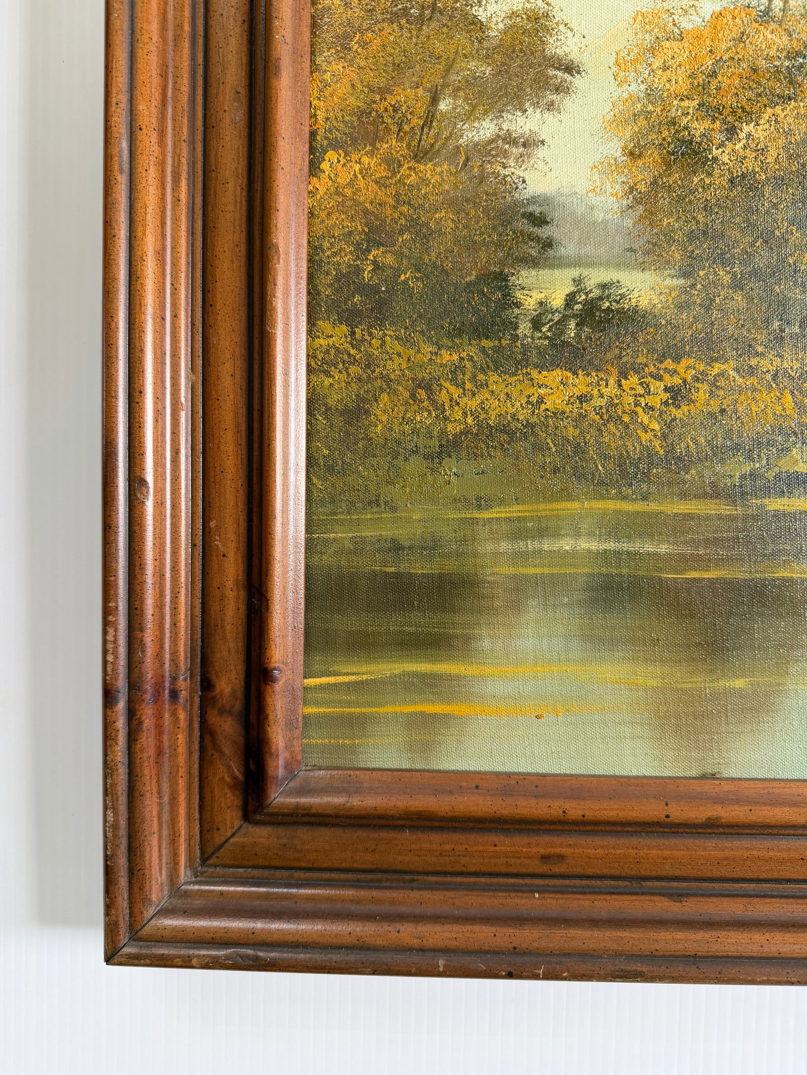 Mid-Century Signed Original Oil Painting on Canvas, Lake & Mountains 29x41 - 5