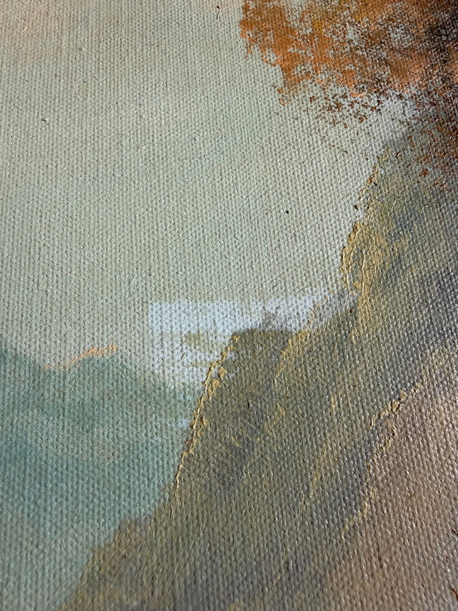 Mid-Century Signed Original Oil Painting on Canvas, Lake & Mountains 29x41 - 7