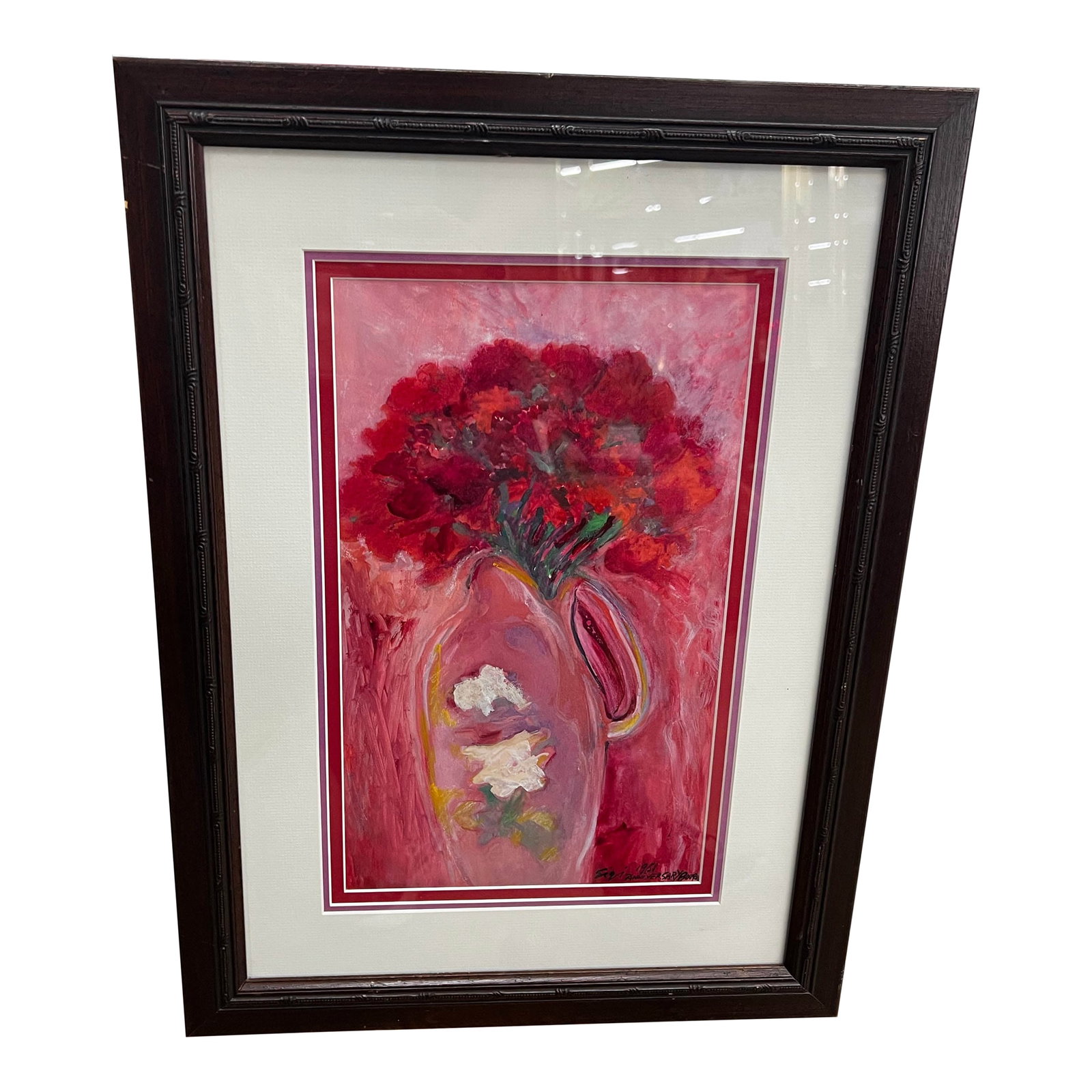 Vintage Red and Pink Floral Framed Print: Up for your consideration is a beautiful vintage pink and red floral framed print. This would look lovely in your home and it is the perfect conversation starter for your guests! This is also great