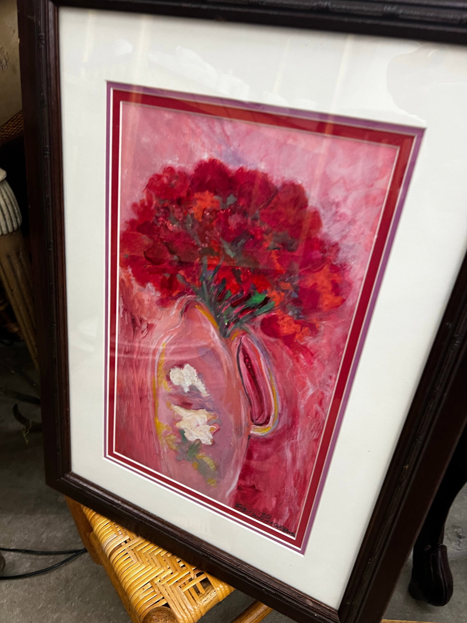 Vintage Red and Pink Floral Framed Print - 2